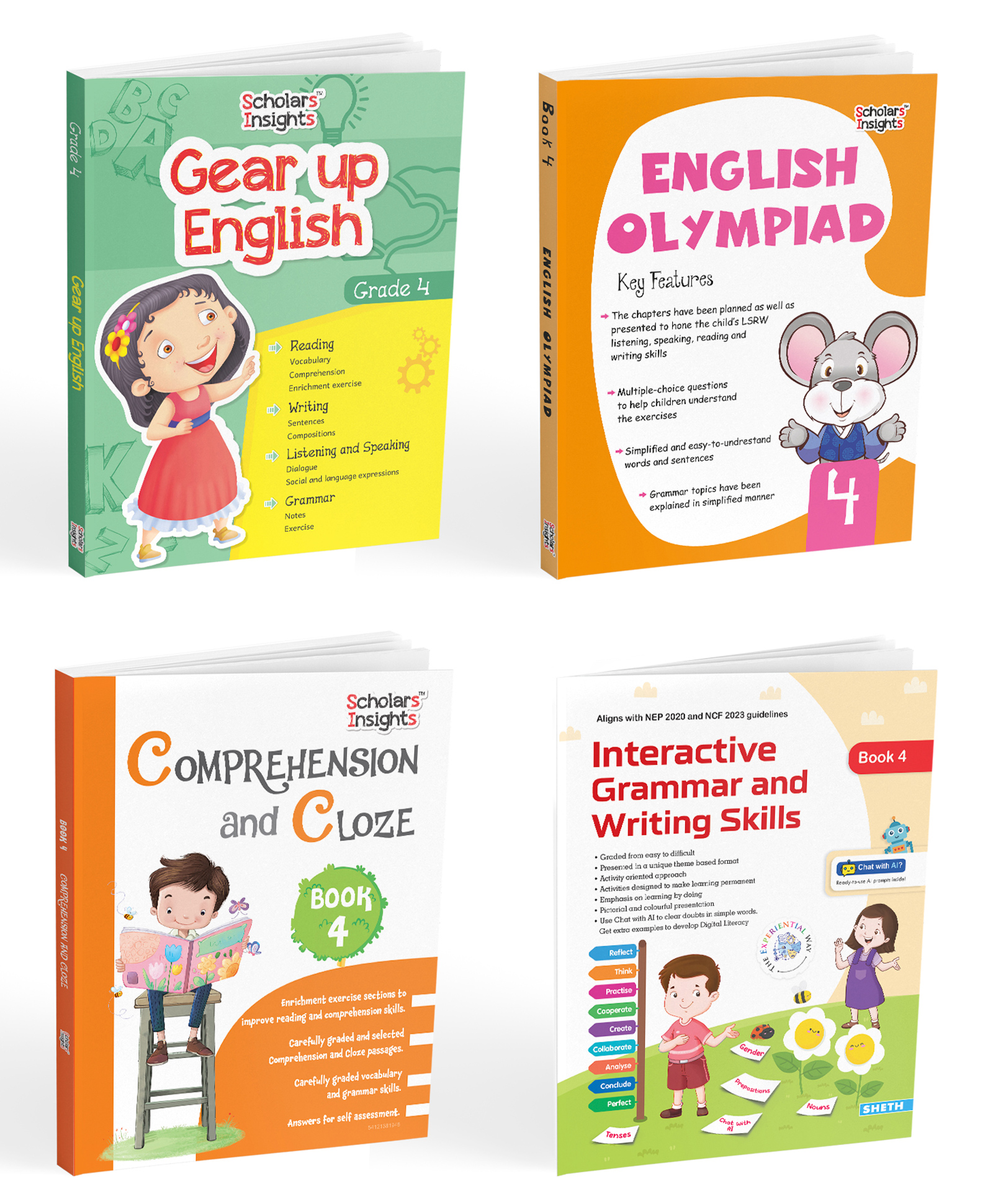 scholars insights Grade 4 English Practice Workbooks: Gear Up English, English Olympiad, Comprehension and Cloze, Interactive Grammar and Writing Skills (Set of 4) English-picture-7