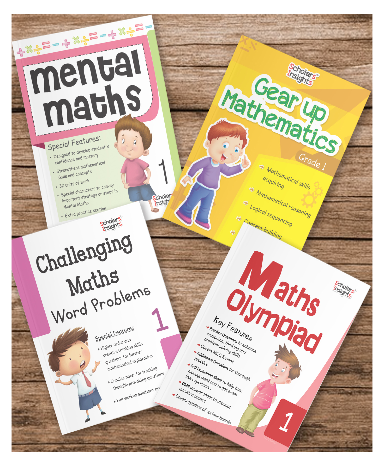 Grade 1 Combo Maths Practice Workbooks Set of 4: Gear Up maths, Maths Olympiad, Challenging Maths Word Problem, Mental Maths  Ages 6  7 Years  English-image-2