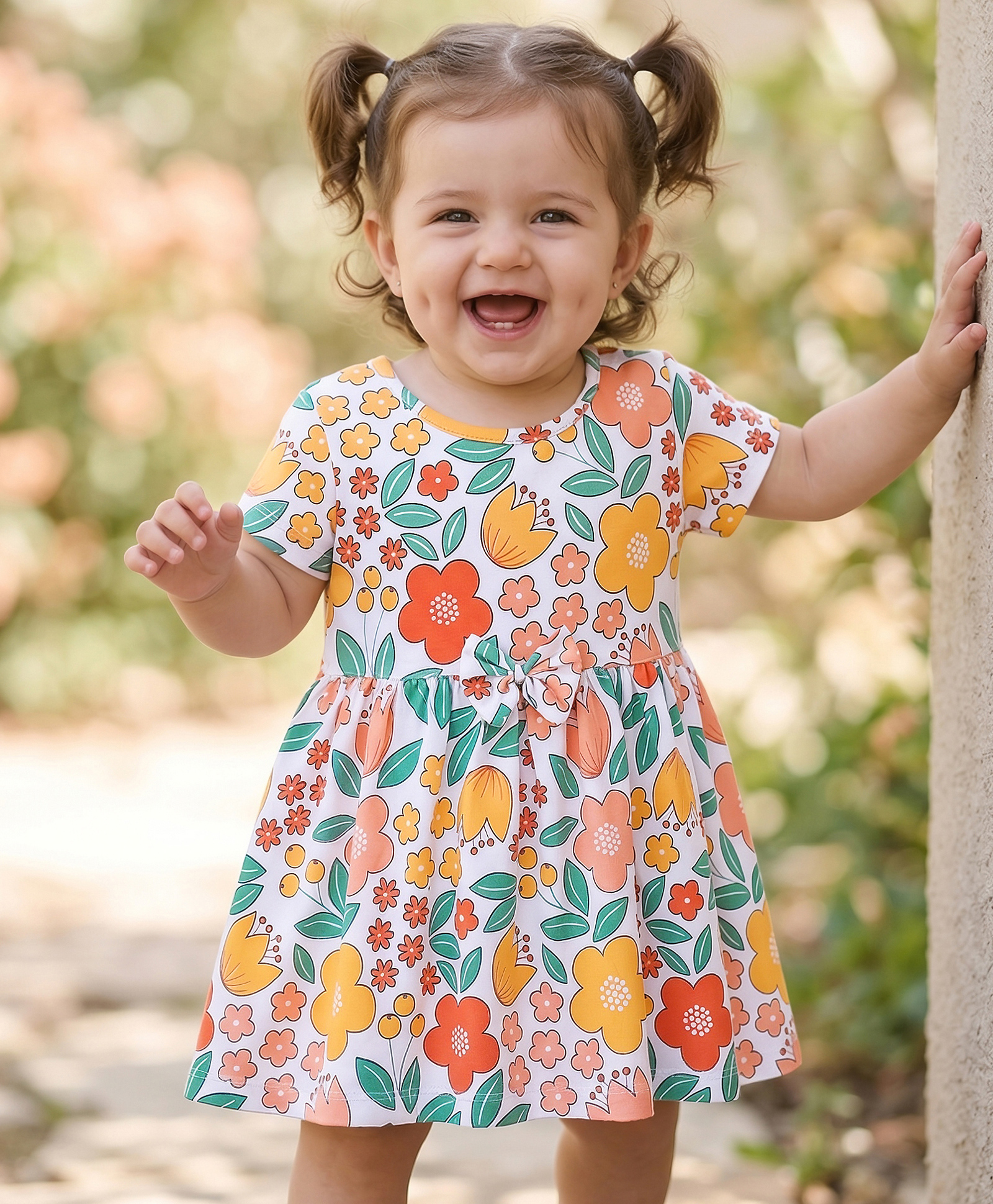 Doodle Poodle 100% Cotton Knit Half Sleeve Frock Floral Print -Bright White-image-20