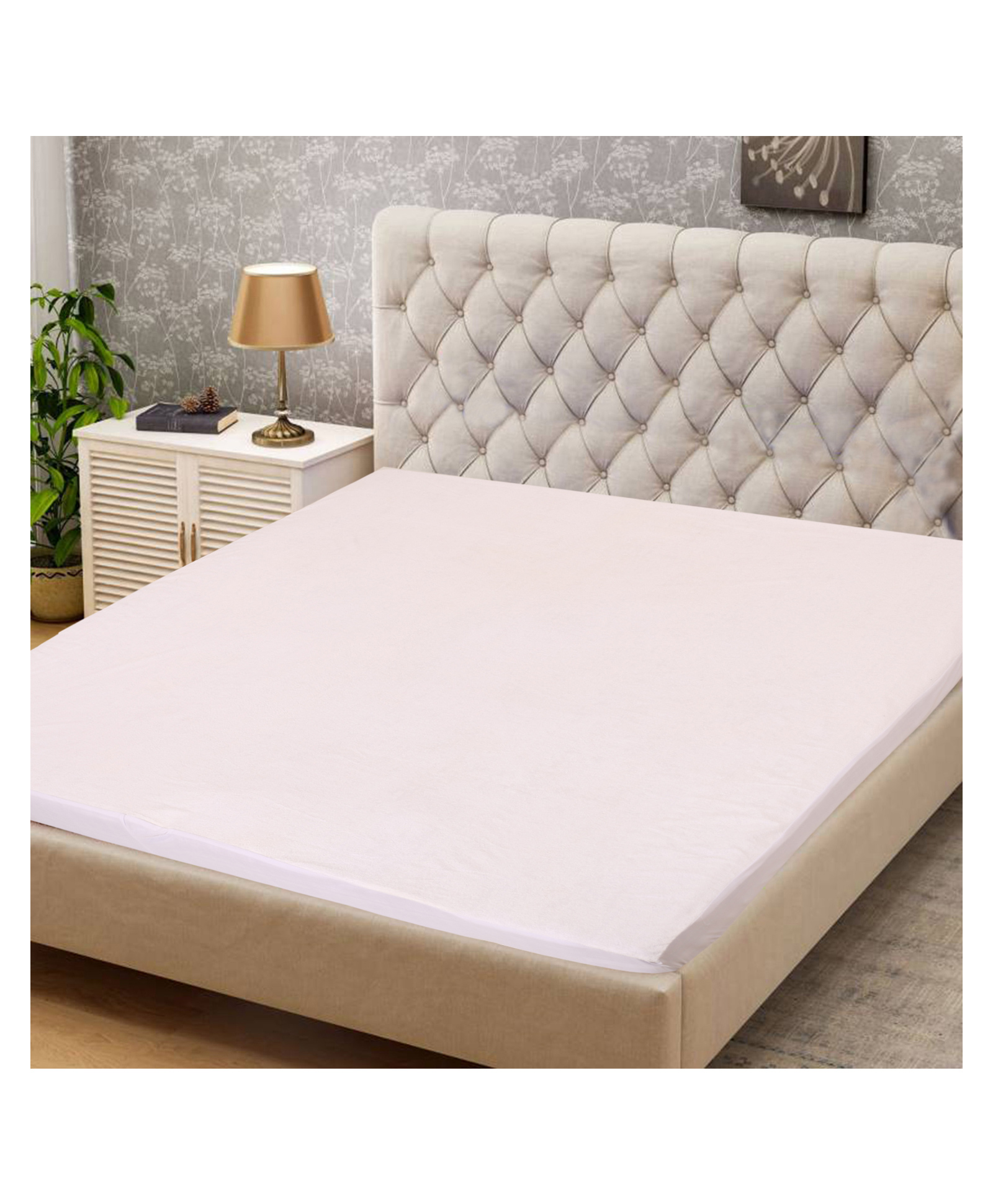 pum pum PumPum Waterproof 100% Terry Cotton Breathable Fitted Single Bed Single Size Mattress Protector Cover- White-picture-10