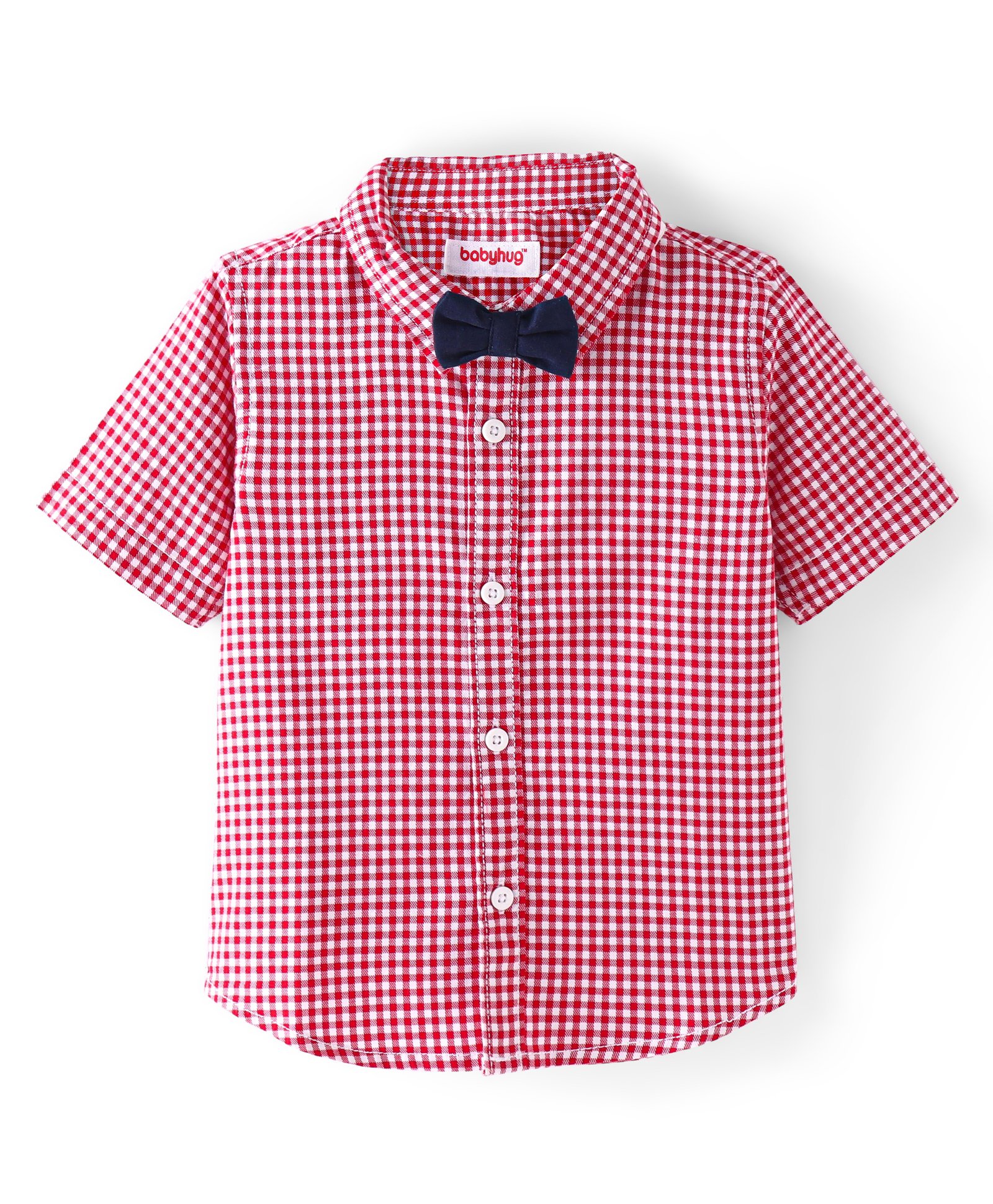 Babyhug 100% Cotton Woven Half Sleeve Regular Collar Checks Shirt with Bow Applique - Red-image-8