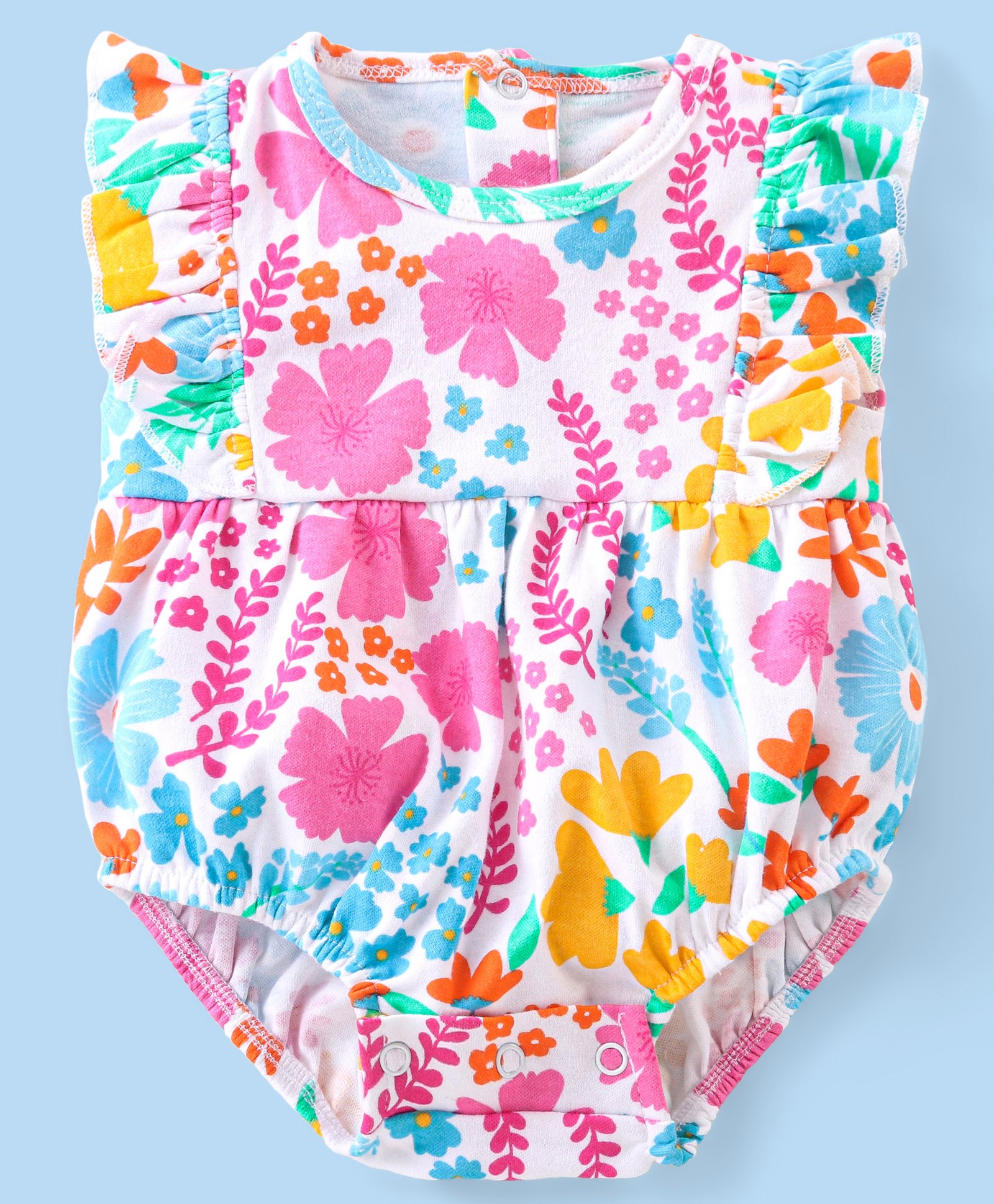 Babyhug 100% Cotton Knit Sleeveless Onesie With Floral Print - Multicolor-image-12
