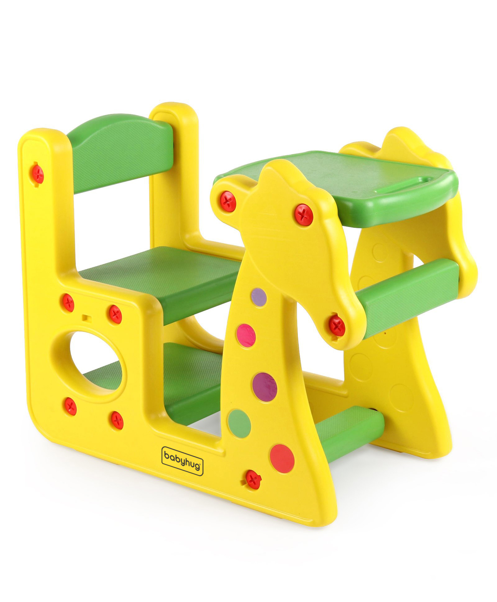 Babyhug Single Seater Giraffe Study Desk For Nursery with Under Seat Storage Easy Assembly  - Yellow & Green