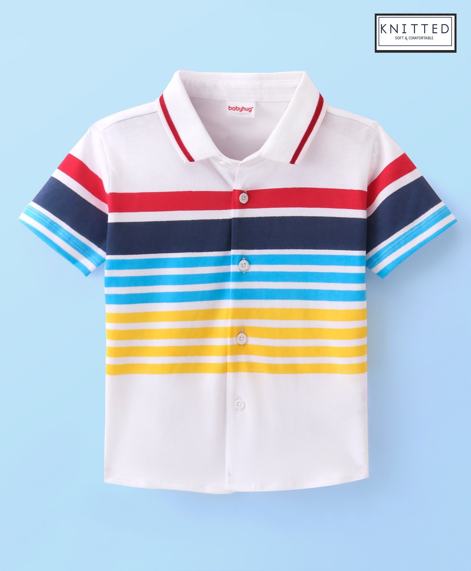 Babyhug Cotton Woven Half Sleeves Shirt with Ribbed Collar & Striped Print - Multicolor-image-14