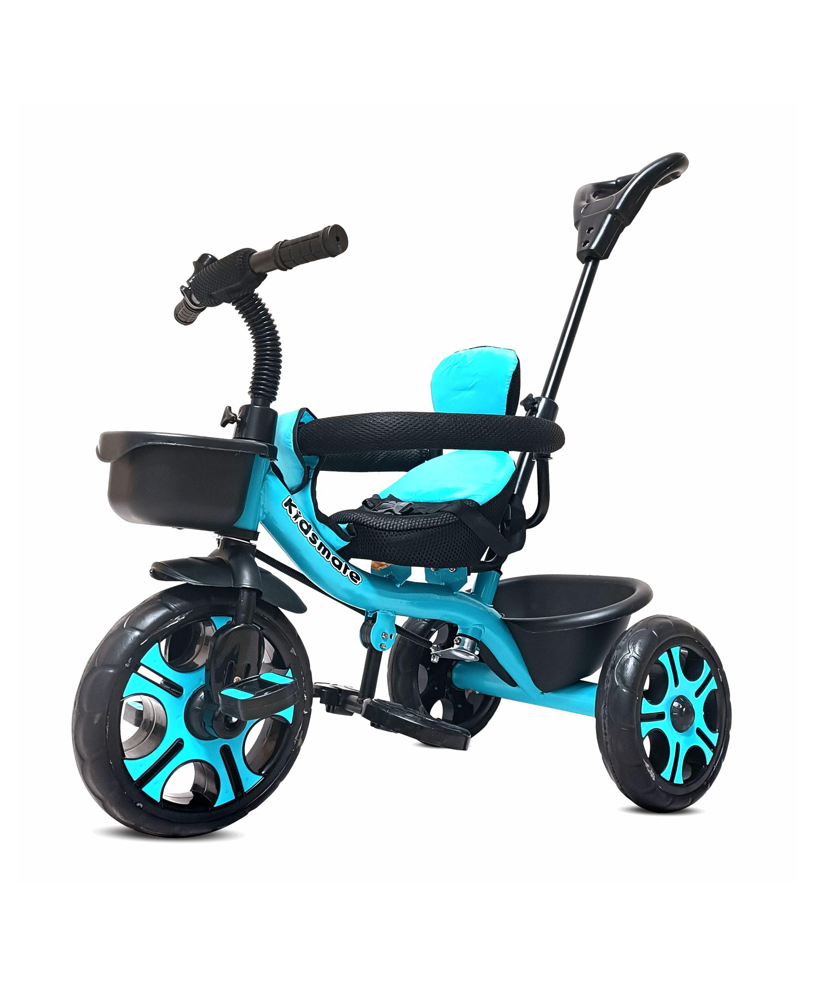 Kidsmate Thunder Plug N Play Kids Baby Tricycle with Safety Guard Rail and Parental Control Storage Basket Fabric Cushion Seat & Bell Boys & Girls - Blue-picture-17