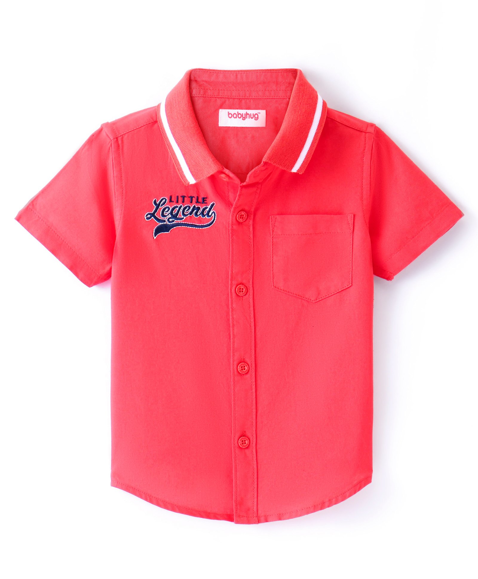 Babyhug Cotton Woven Half Sleeve Regular Rib Collar Solid Shirt with Text Embroidery - Red-image-31