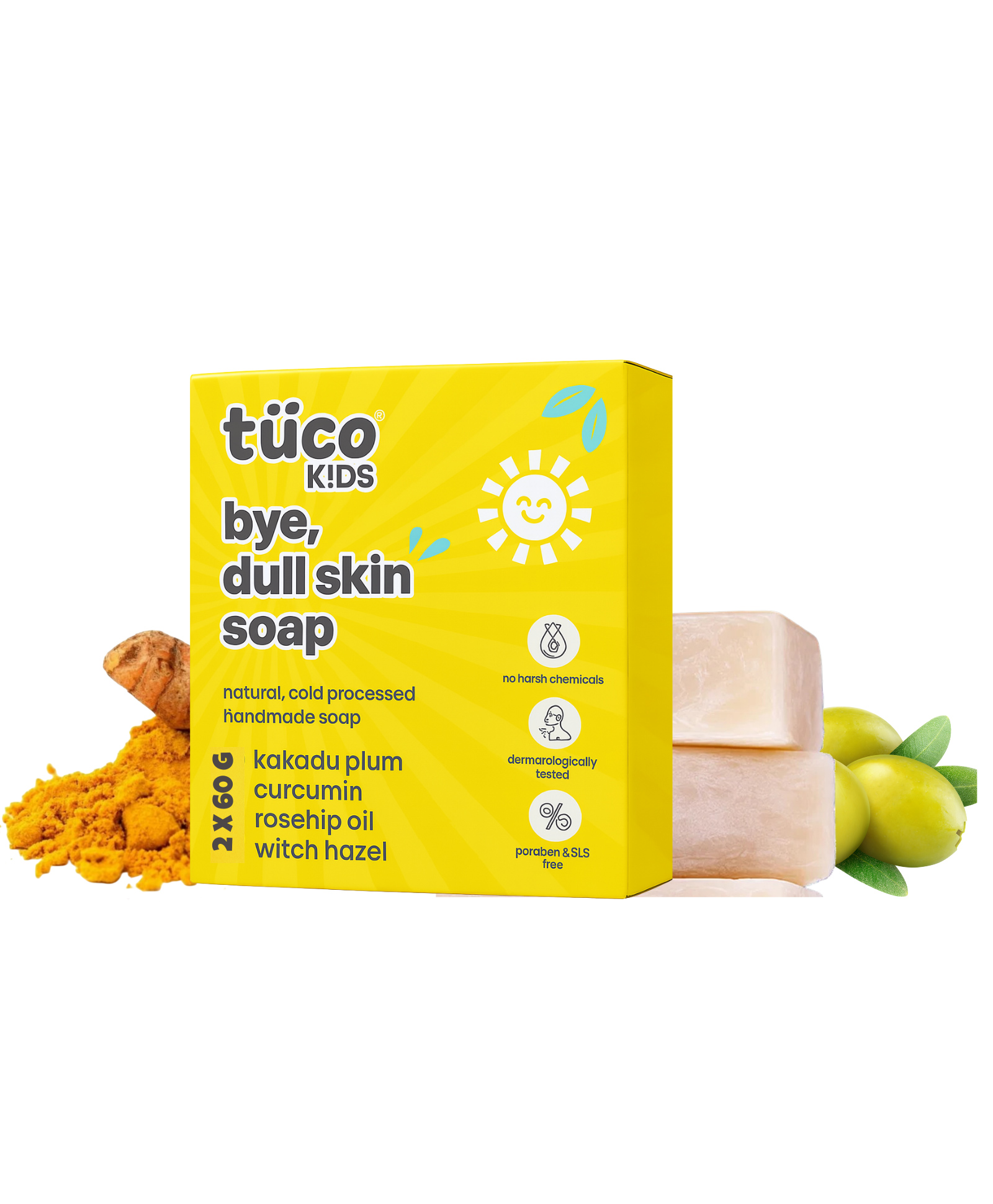 TuCo Intelligent Kids Bye, Dull Skin Soap Pack of 2X100gm with Turmeric Proven for Dull & Sensitive Skin-image-10
