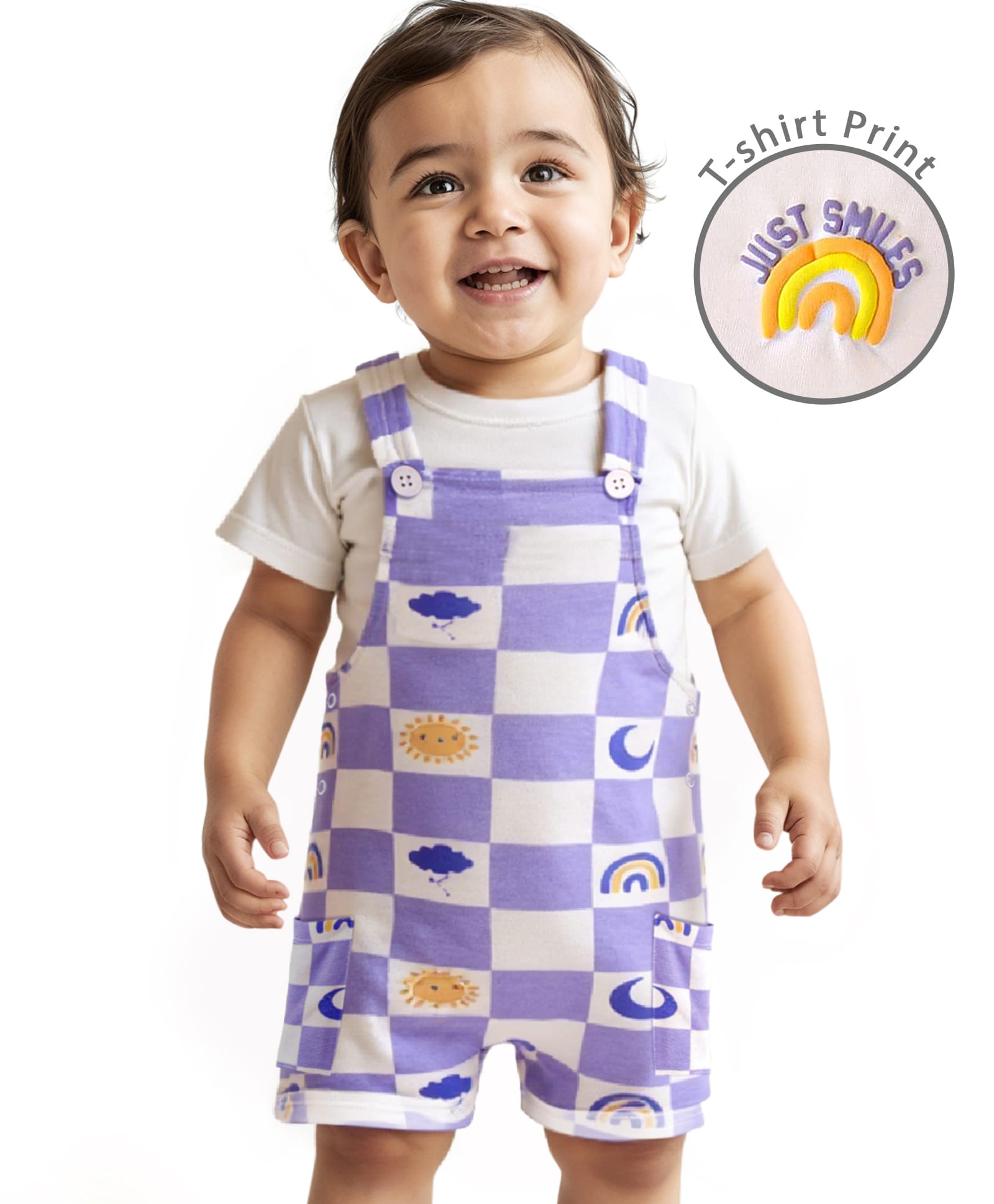 Babyoye  100% Cotton Checks Dungaree with Half Sleeves T-Shirt - Multicolour-image-13