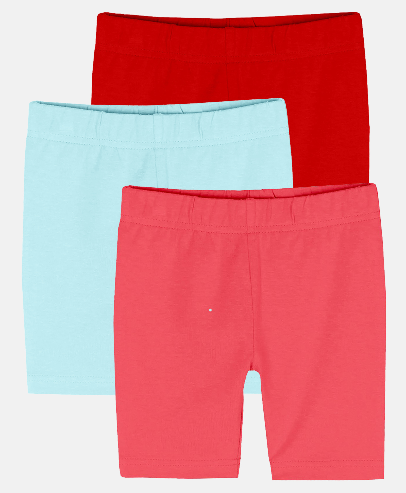 Kiddopanti Pack Of 3 Solid Cycling Shorts - Red  Ice Blue & Coral Pink-image-47