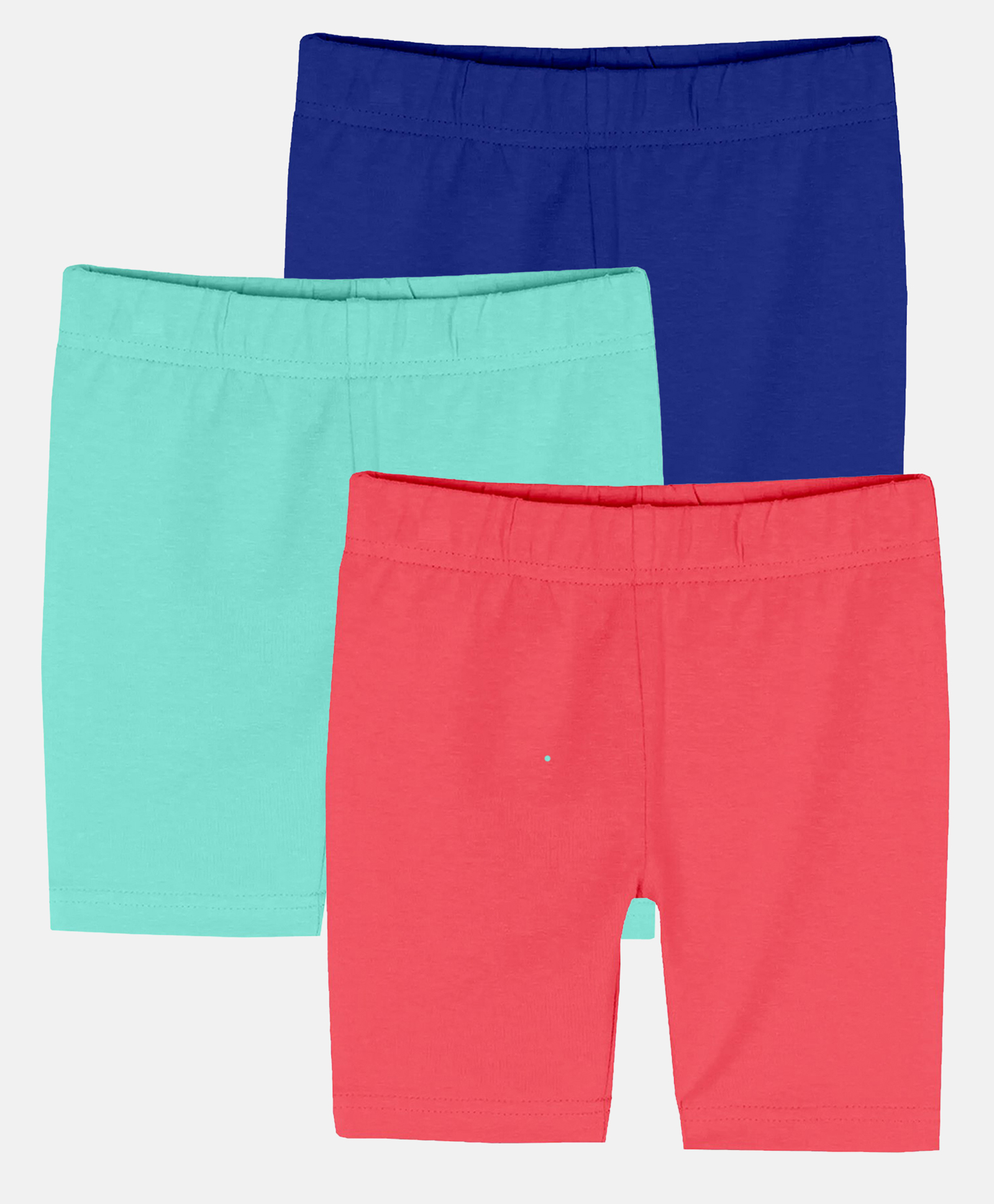 Kiddopanti Pack Of 3 Solid Cycling Shorts - Coral Royal & Aqua Blue-picture-38