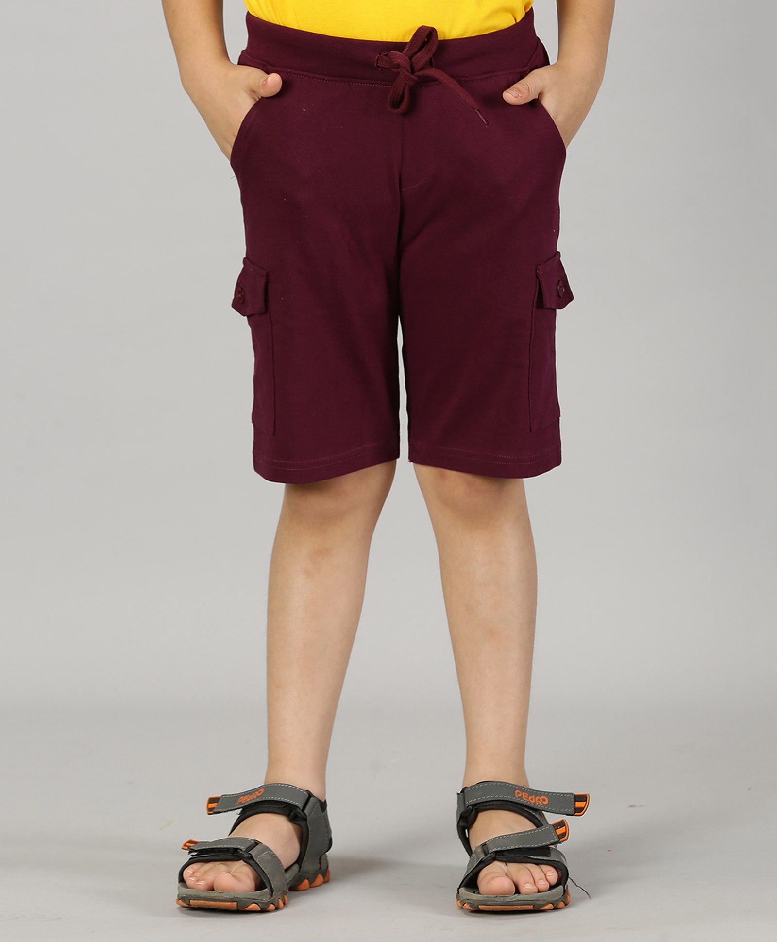 Kiddopanti Solid  Knee Length Cargo Shorts -  Wine Red-picture-18