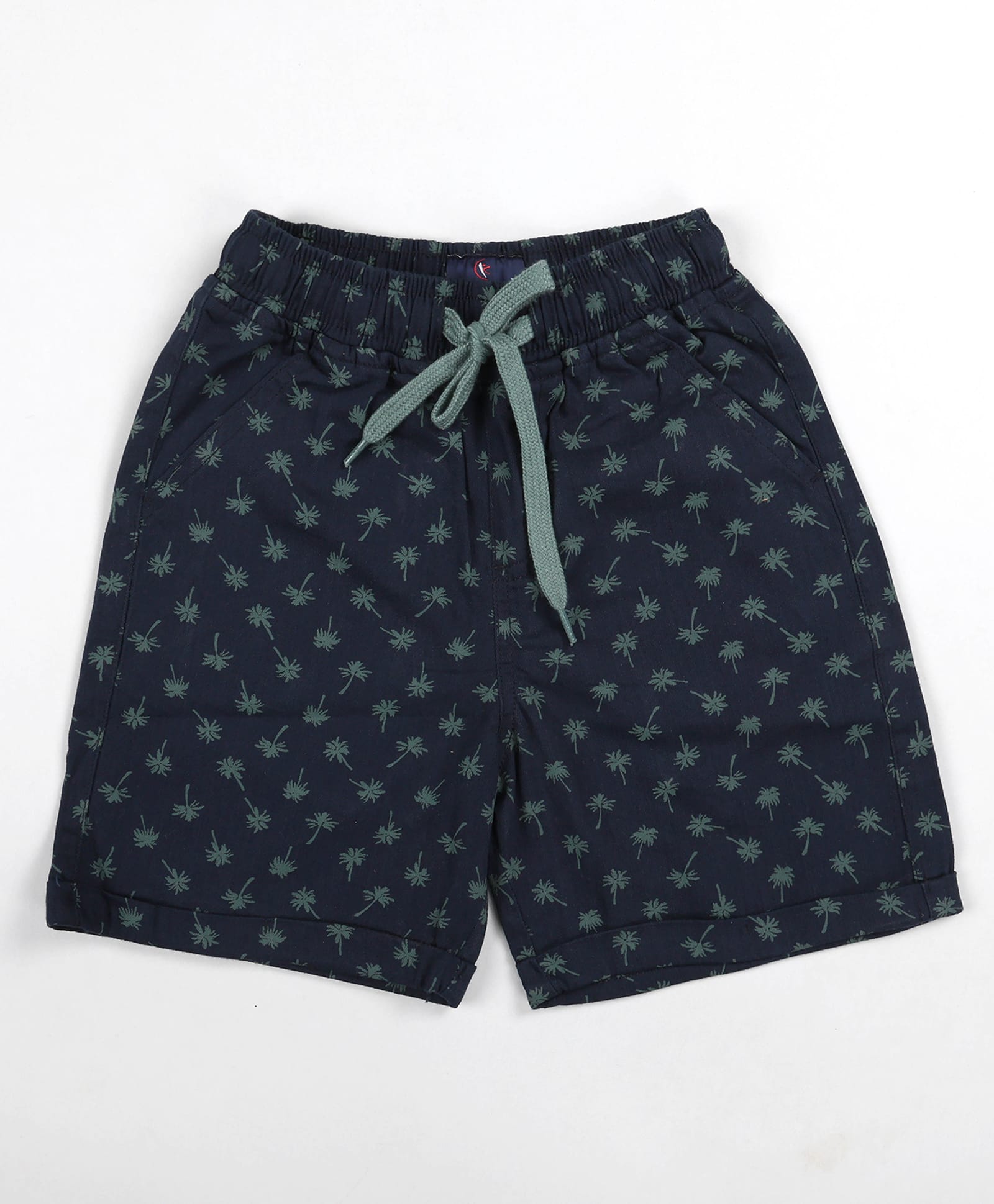 Kiddopanti Palm Tree Printed Roll Up Cotton  Shorts - Navy Blue-picture-10