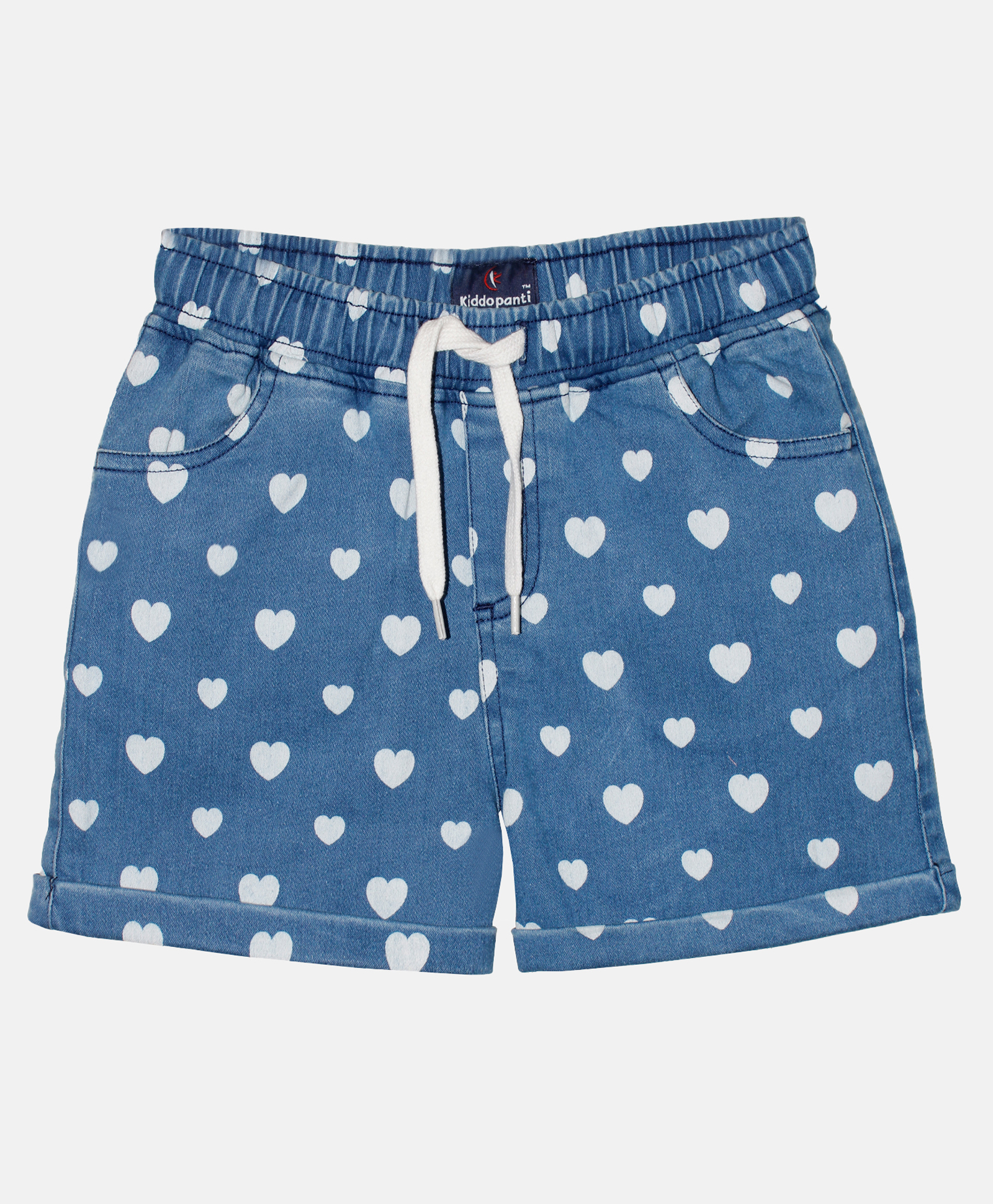 Kiddopanti Hearts Printed Roll Up Hot Shorts - Light Wash Blue-picture-24
