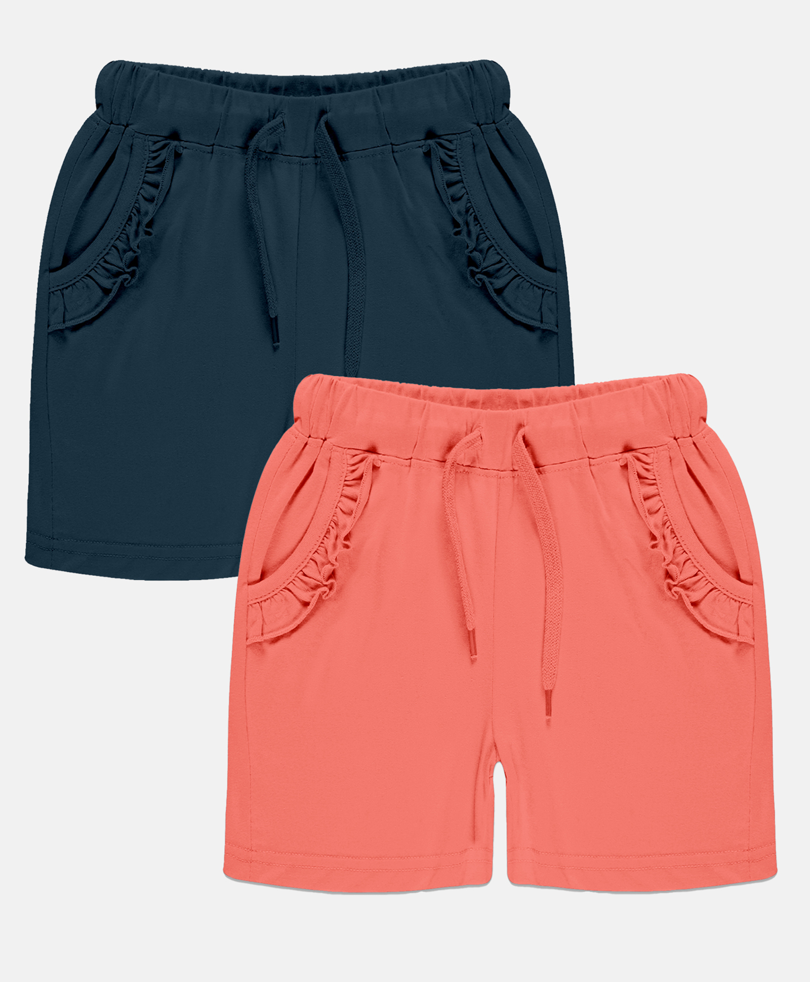 Kiddopanti Pack Of 2  Frill Detailed Pocket Hot Shorts -  Navy Blue & Peach-picture-18