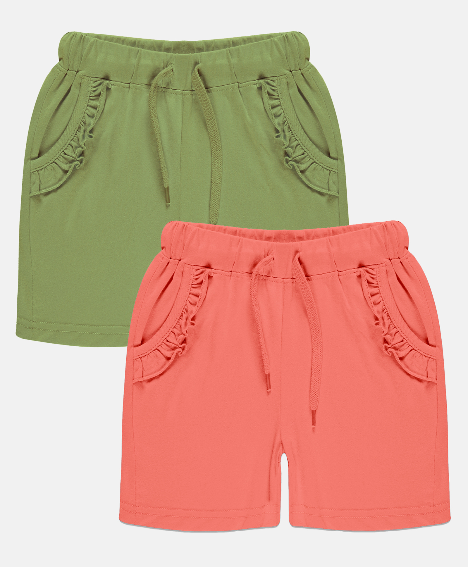 Kiddopanti Pack Of 2  Frill Detailed Pocket Hot Shorts -  Peach & Light Green-picture-16