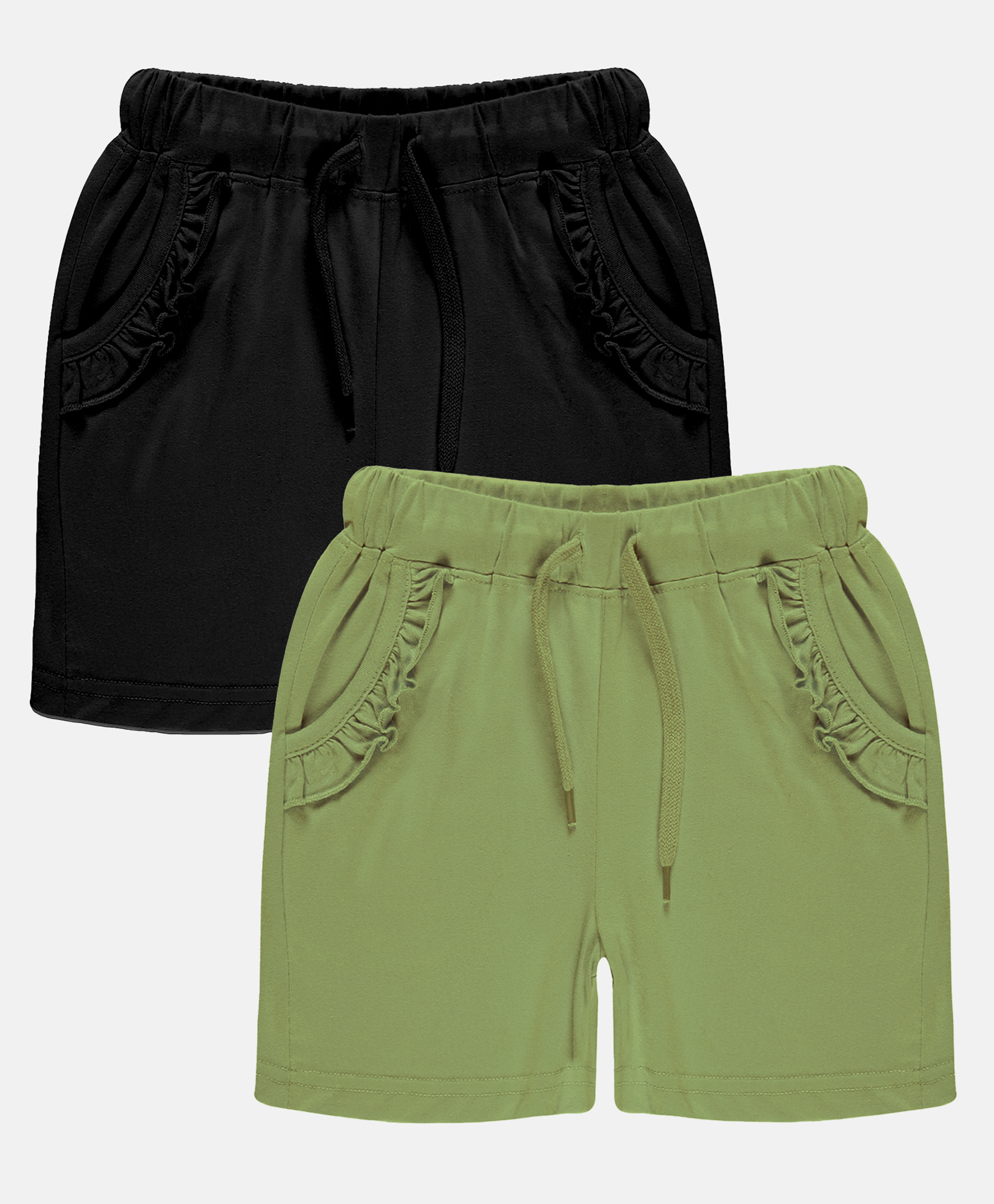 Kiddopanti Pack Of 2  Frill Detailed Pocket Hot Shorts -  Black & Light Green-picture-20