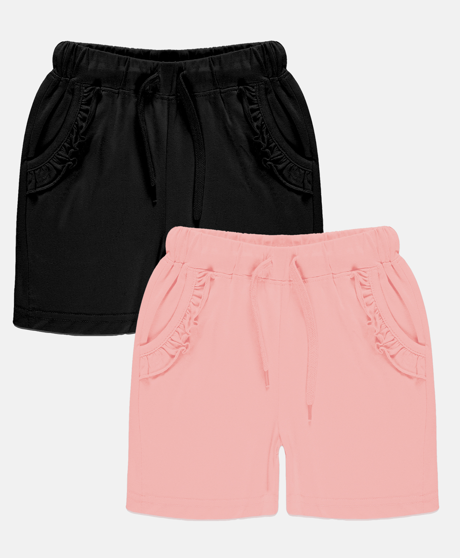Kiddopanti Pack Of 2  Frill Detailed Pocket Hot Shorts -   Black & Baby Pink-picture-26