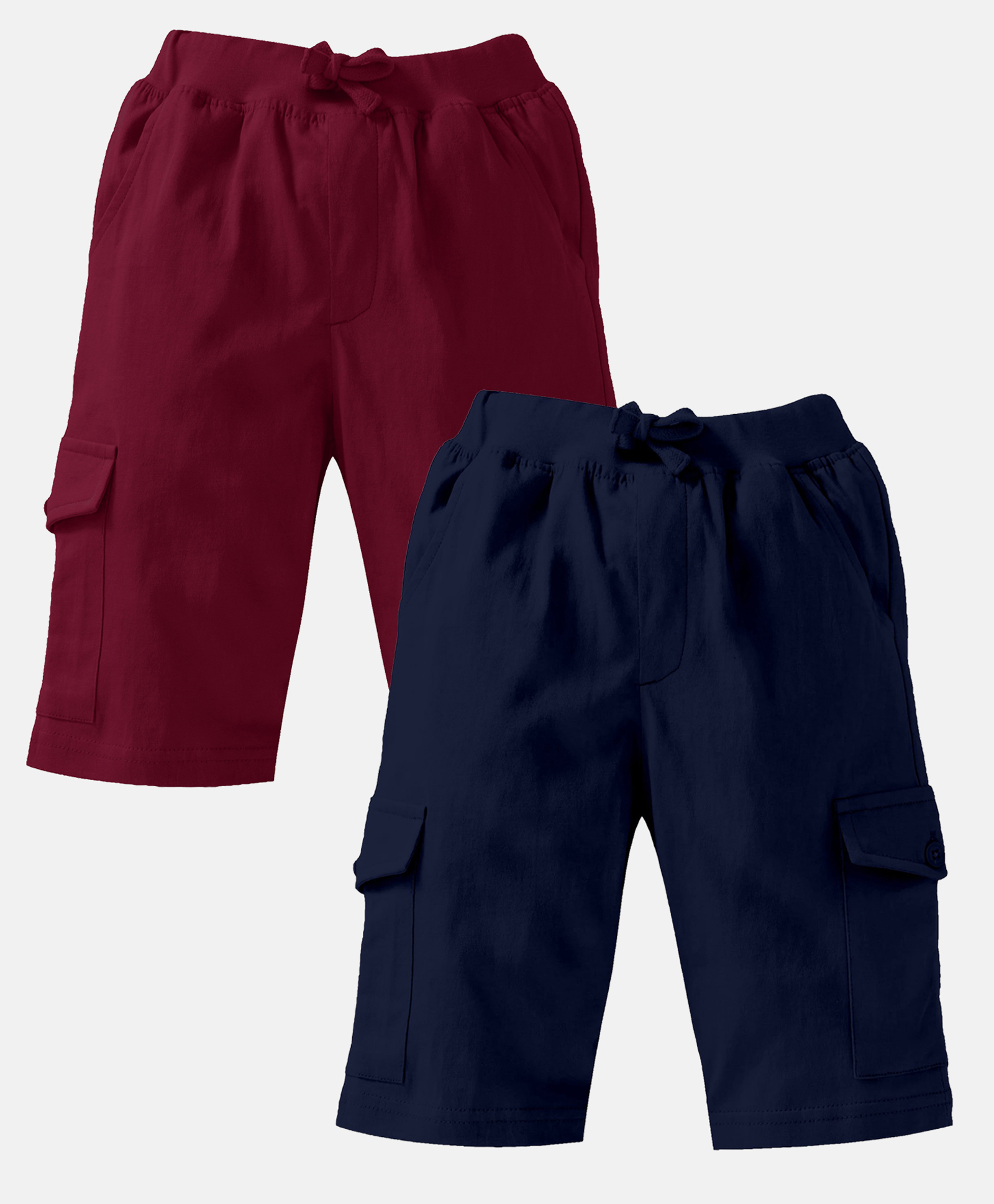 Kiddopanti Pack Of 2 Solid Knee Length Cargo Shorts  - Wine & Navy Blue-picture-10