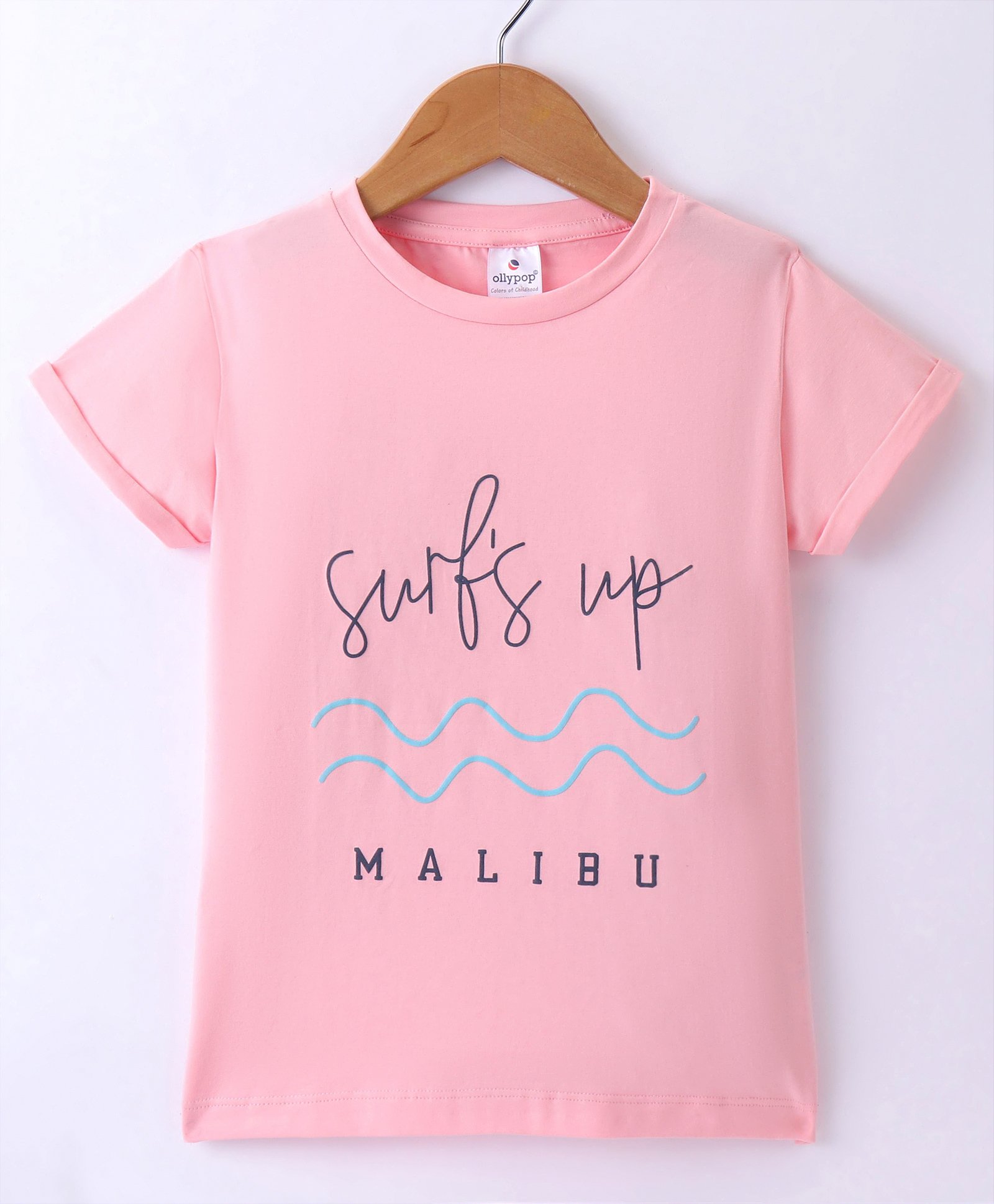 Ollypop Cotton Knit Half Sleeves Text Printed T-Shirt - Rose Pink-image-14