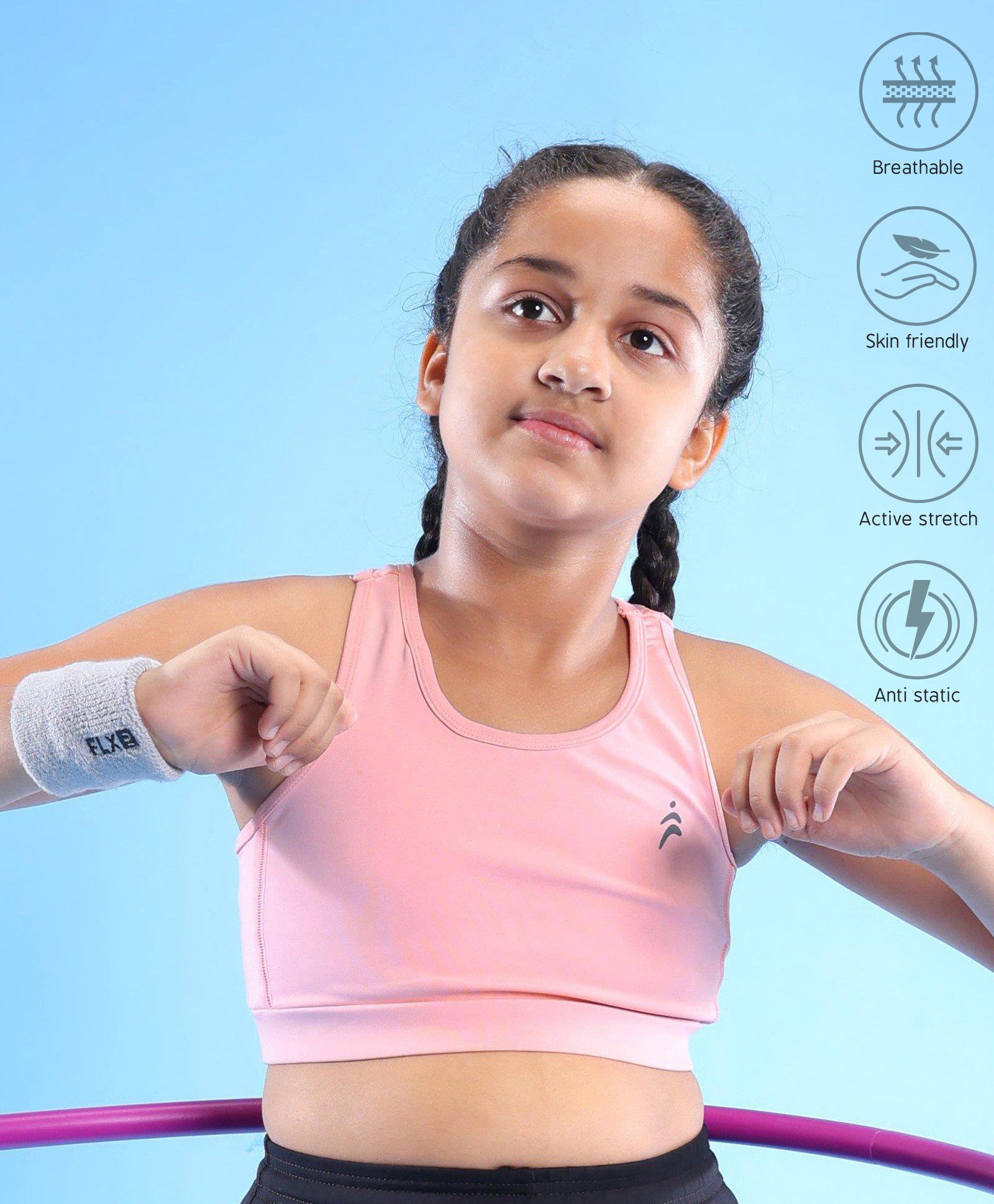 Pine Active Sleeveless Super Stretchable Sports Bra with Logo Print - Pink