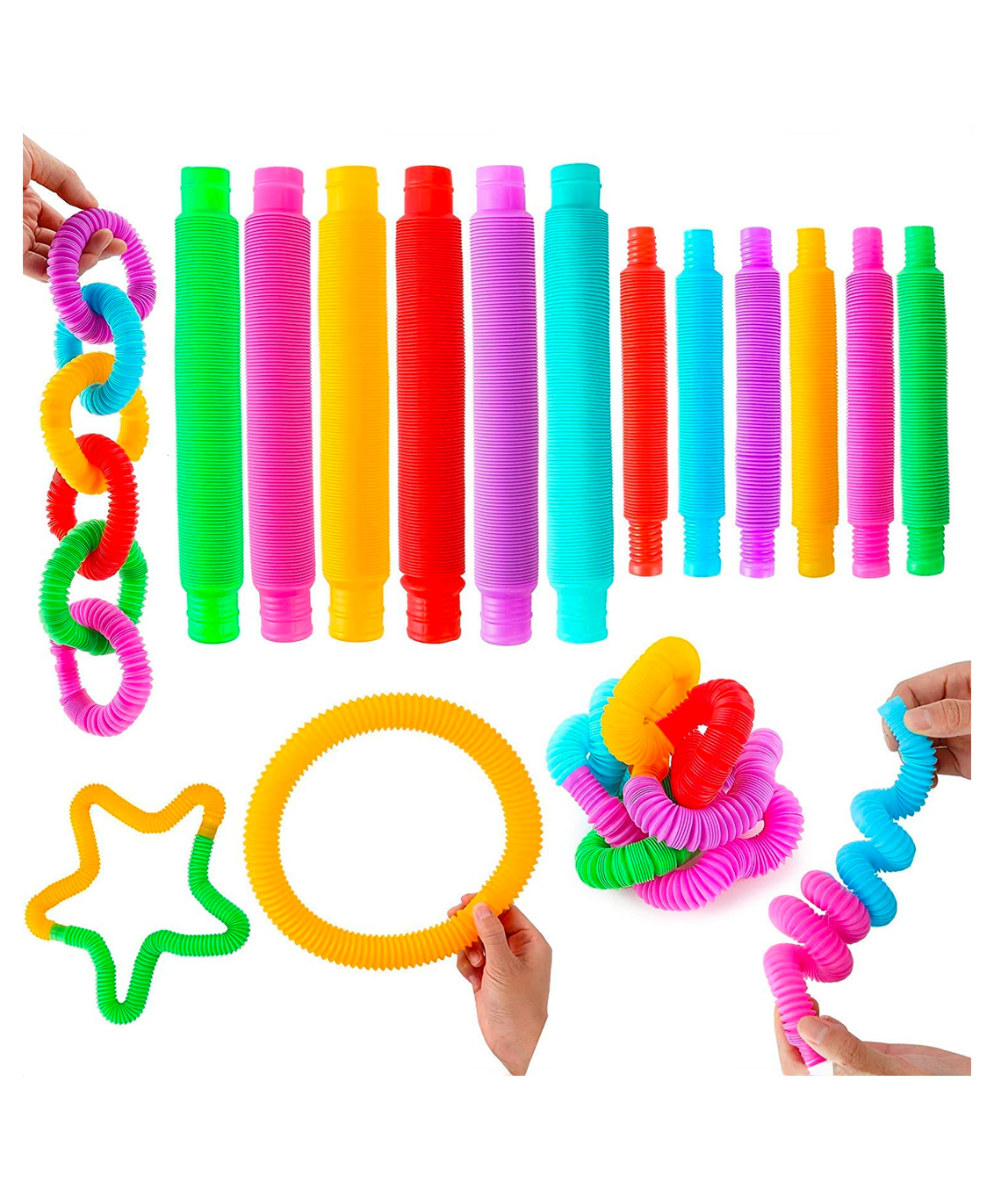 Kidology Pull & Pop Tubes Toy for Kids Imaginative Play & Stimulating Creative Colorful Pipes Learning Toddler Sensory Toys Play Connect -  Stretch -  Twist & Pop Tube (Carrot Stretch Toy - 6 Pcs)-image-19