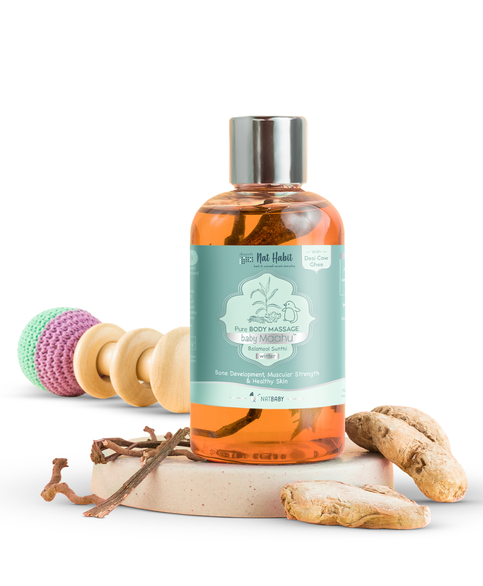 nat habit baby Nat Habit Winter Maahu Baby Massage Oil - Balamool Sunthi For Bone Development, Muscular Strength & Healthy Skin - Suitable For Ages 0 to 12 years, 100ml-picture-14