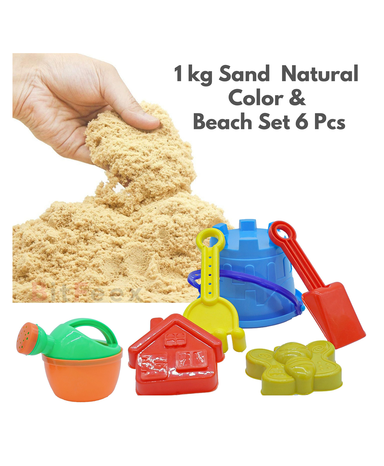 BitFeex Kinetic Natural Sand and Beach Set 6 Pcs Moulds Sand Clay Kit -Multicolor-image-7