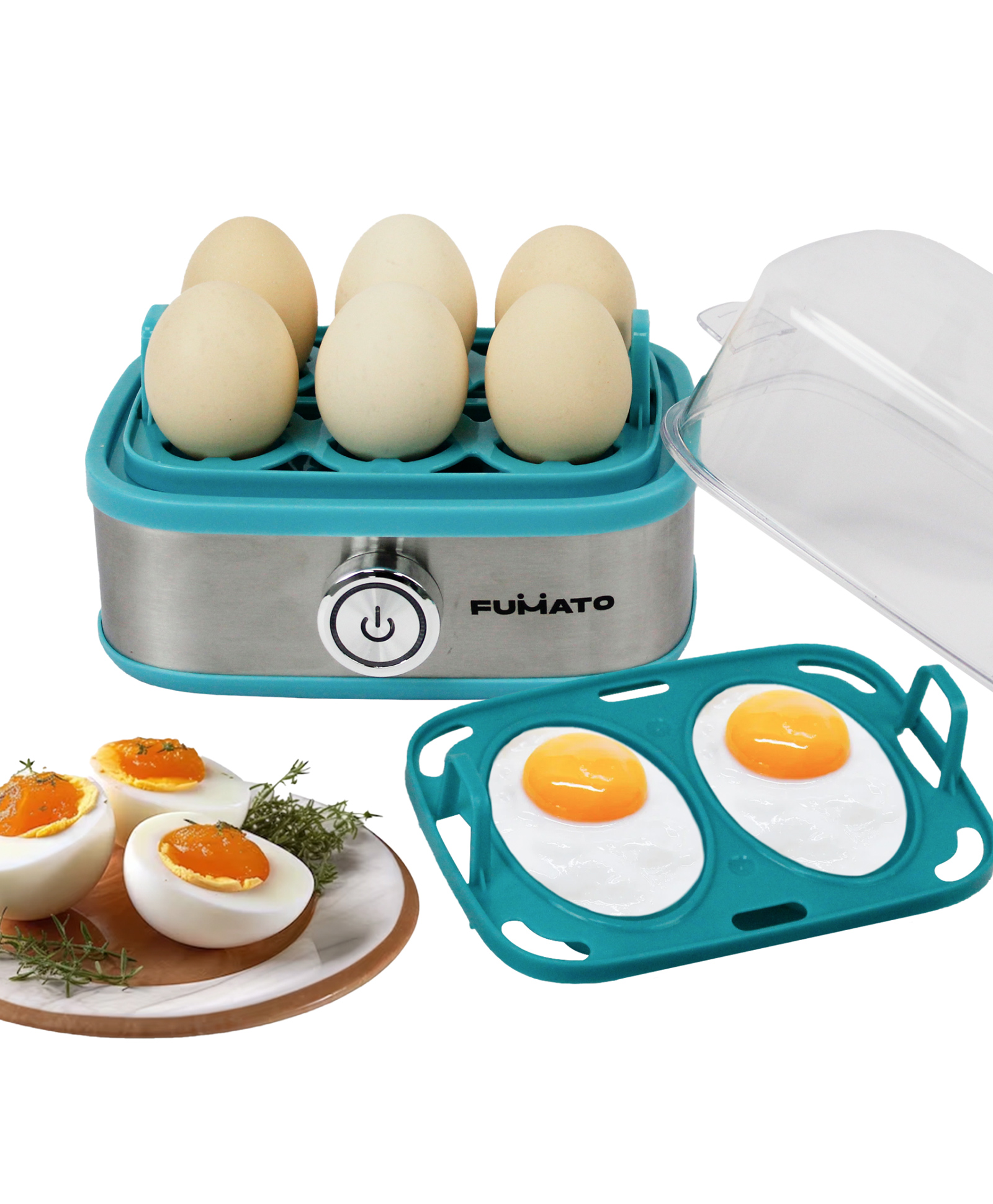 FUMATO 2 in 1 Electric Egg Boiler Machine & Egg Poacher (210W)- Misty Blue-image-2