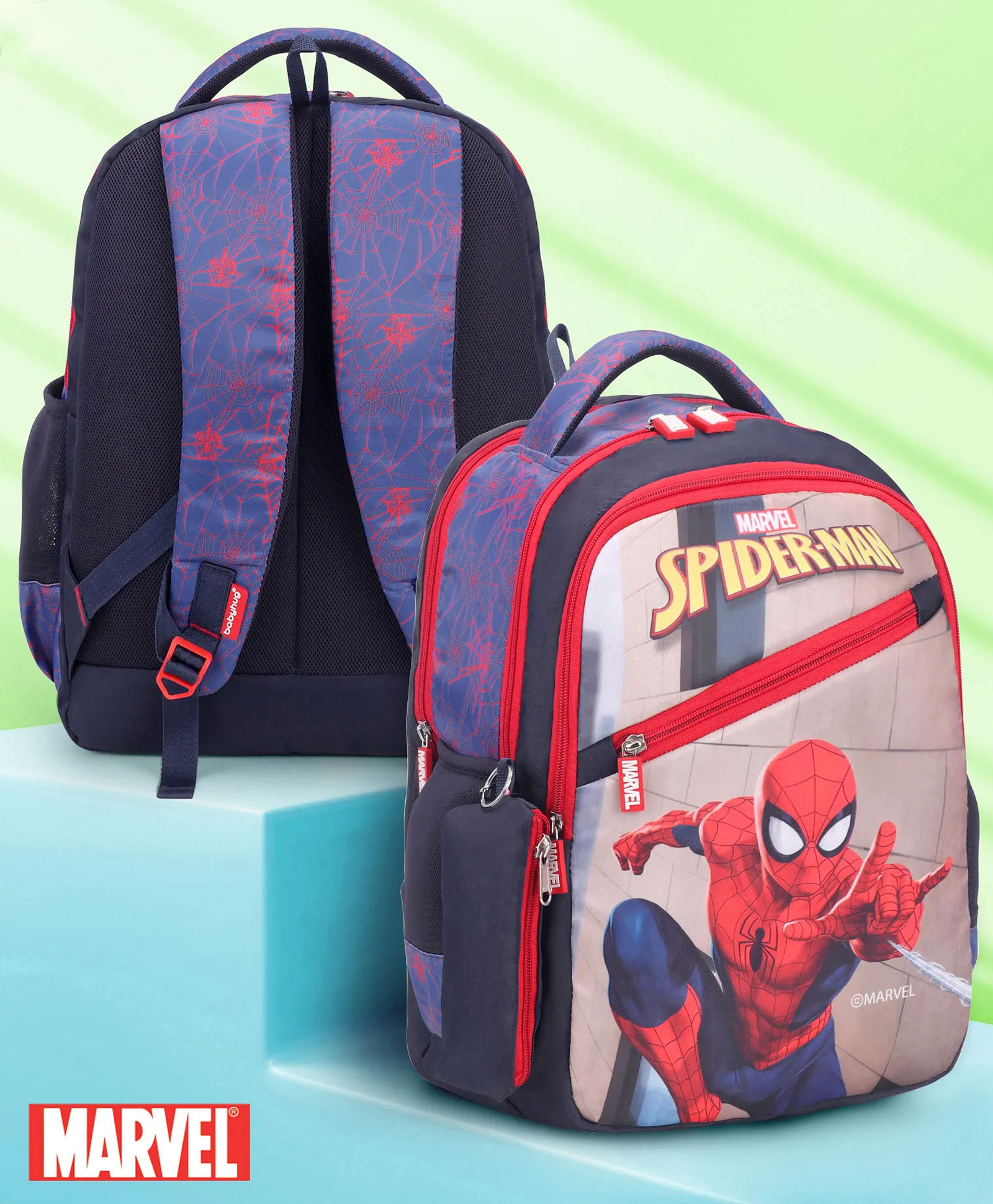 Babyhug Marvel Spiderman School Backpack with Pencil Pouch Blue - 16 Inches-image-14