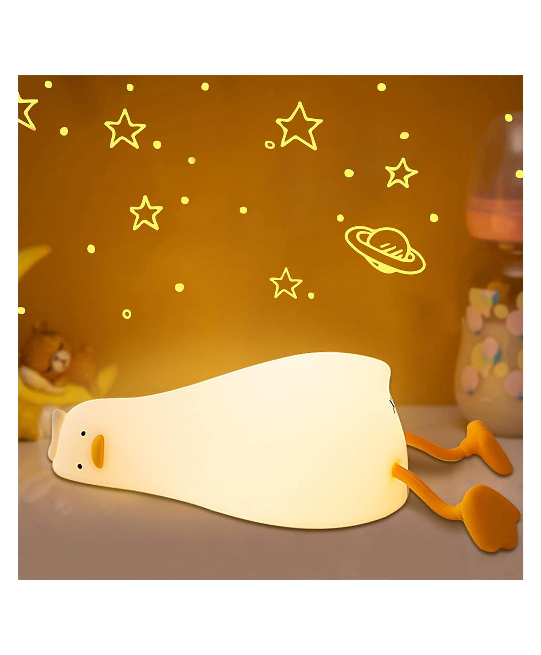 AKN TOYS Duck Night Light Lying Flat LED Squishy Duck Lamp Cute Light Up Duck Silicone Dimmable Nursery Nightlight Rechargeable Bedside Touch Lamp - White-picture-44