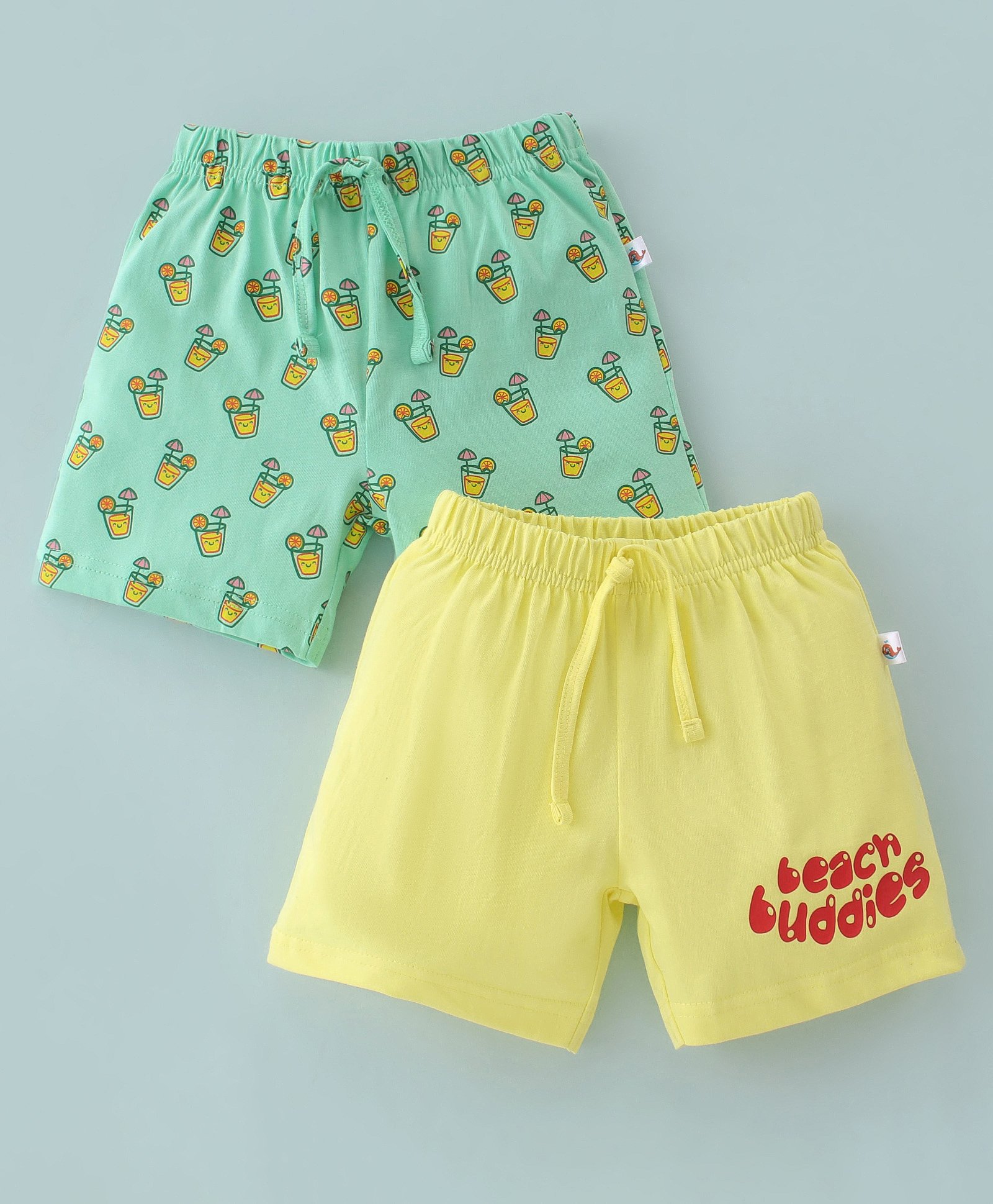 BUMZEE Pack Of 2 Beach Theme Printed Shorts - Mint & Yellow-picture-38