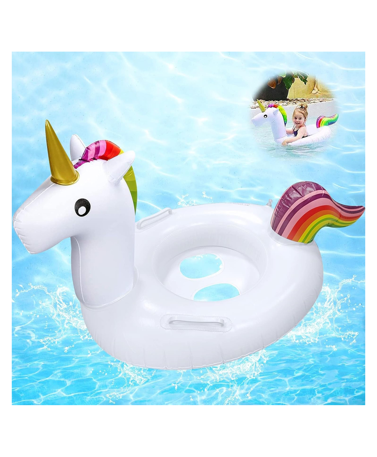 Sanjary Inflatable swimming tube unicorn shape for kids color & design may vary-picture-35