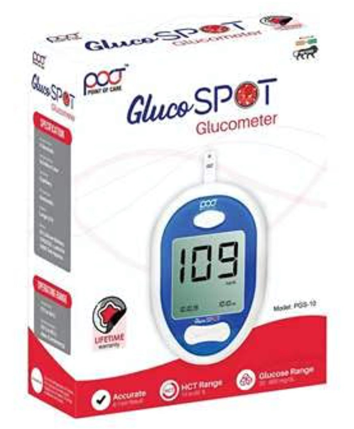 Point of Care Gluco SPOT Glucometer with 25 Test Strips {PGS-10}-image-2