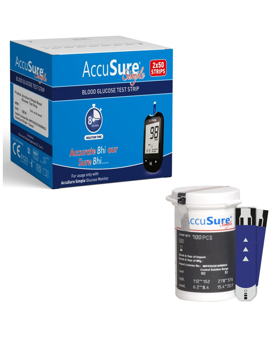 AccuSure Simple Blood Glucose Test Strip - 100 Strips (50 x 2)-image-30
