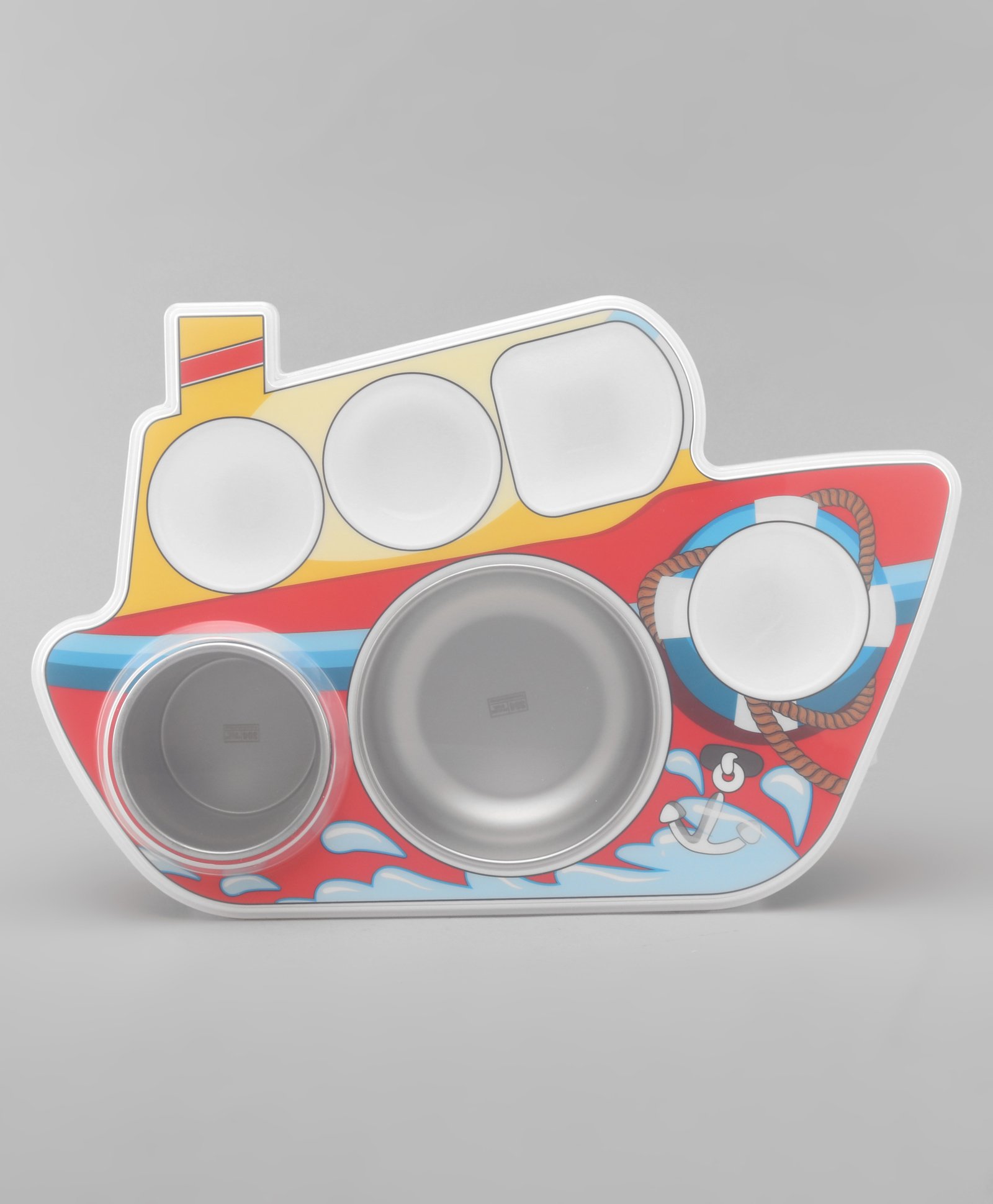 fab n funky Boat ShapedSection Plate with Fork & Spoon - Red-picture-14