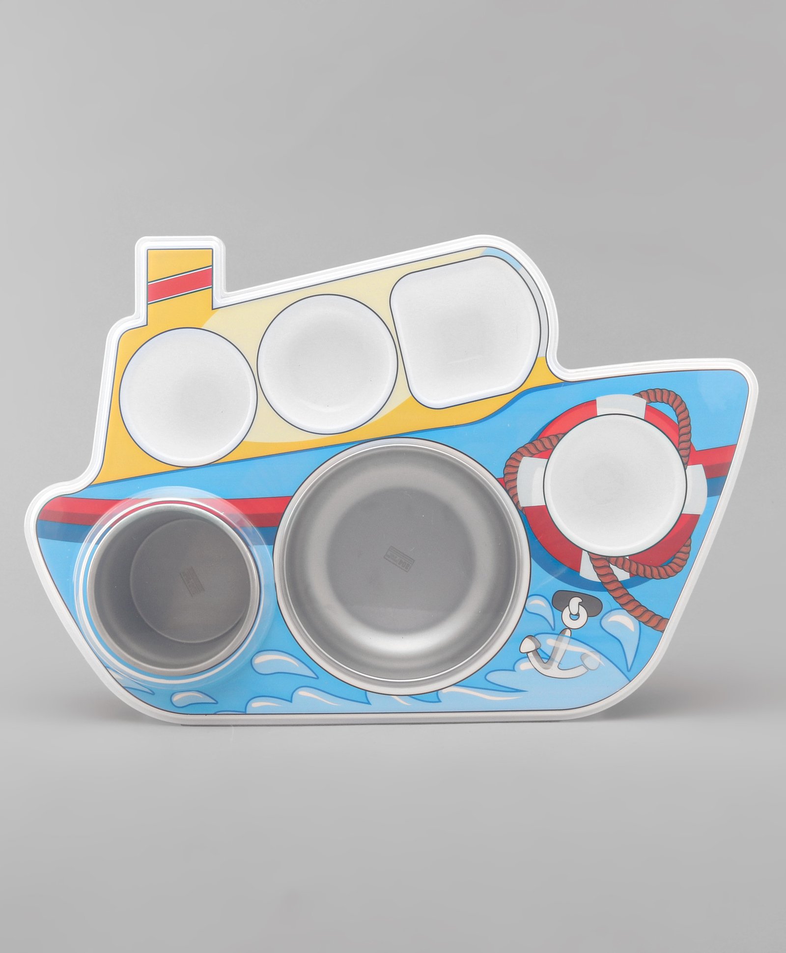 fab n funky Boat ShapedSection Plate with Fork & Spoon - Blue-picture-11