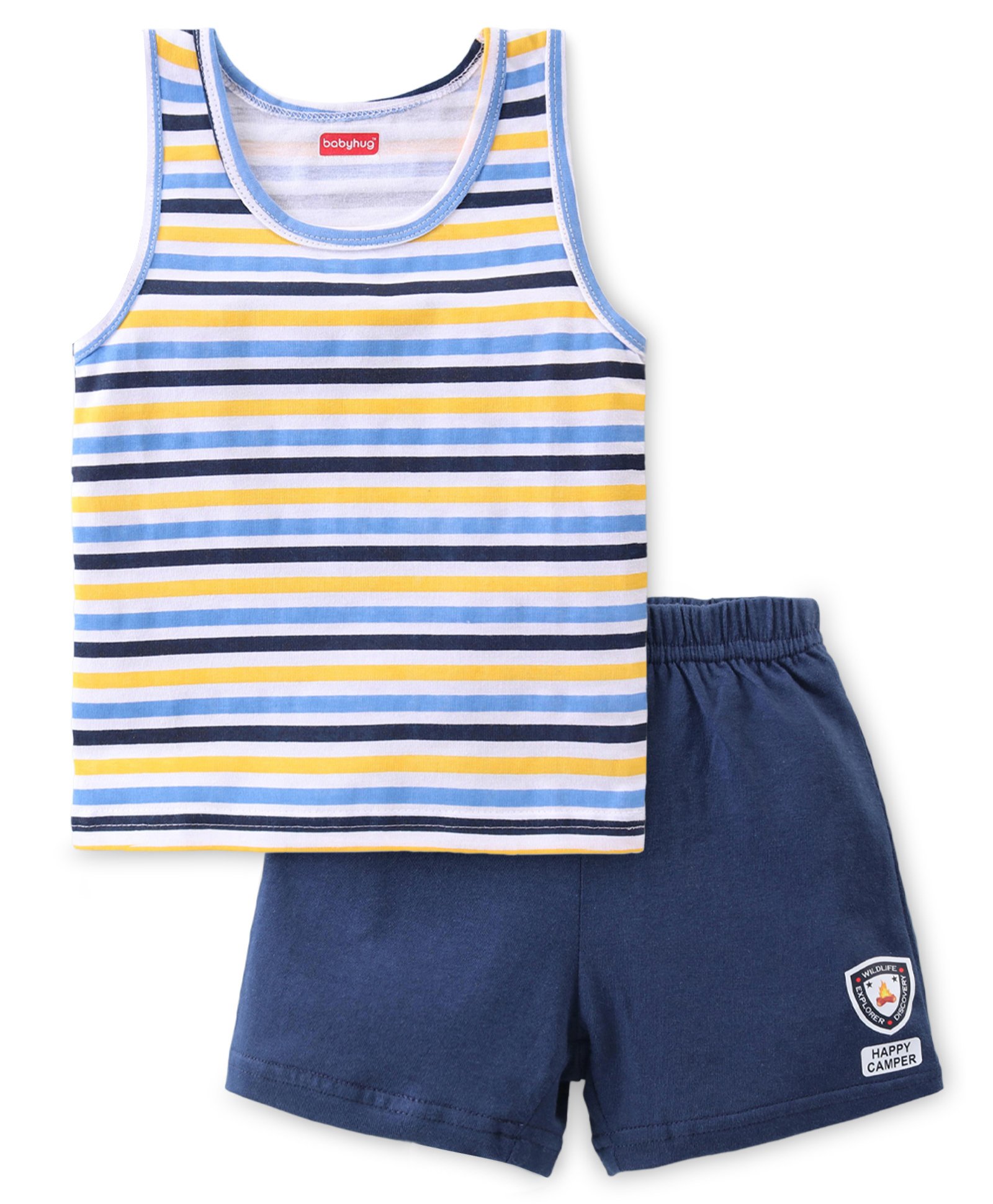 Babyhug 100% Cotton Sleeveless Striped Sando & Solid Shorts Set - Navy Blue-picture-23