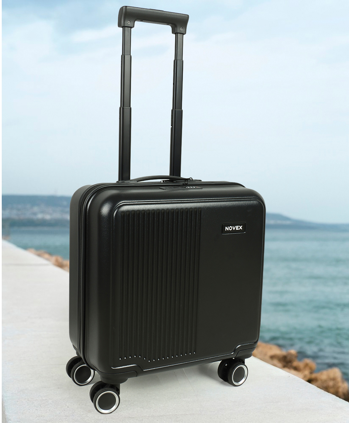 NOVEX Lynx Hard Top Laptop Overnighter Bag Laptop Roller Case Cabin Luggage Business Trolley Bag - Black-image-1