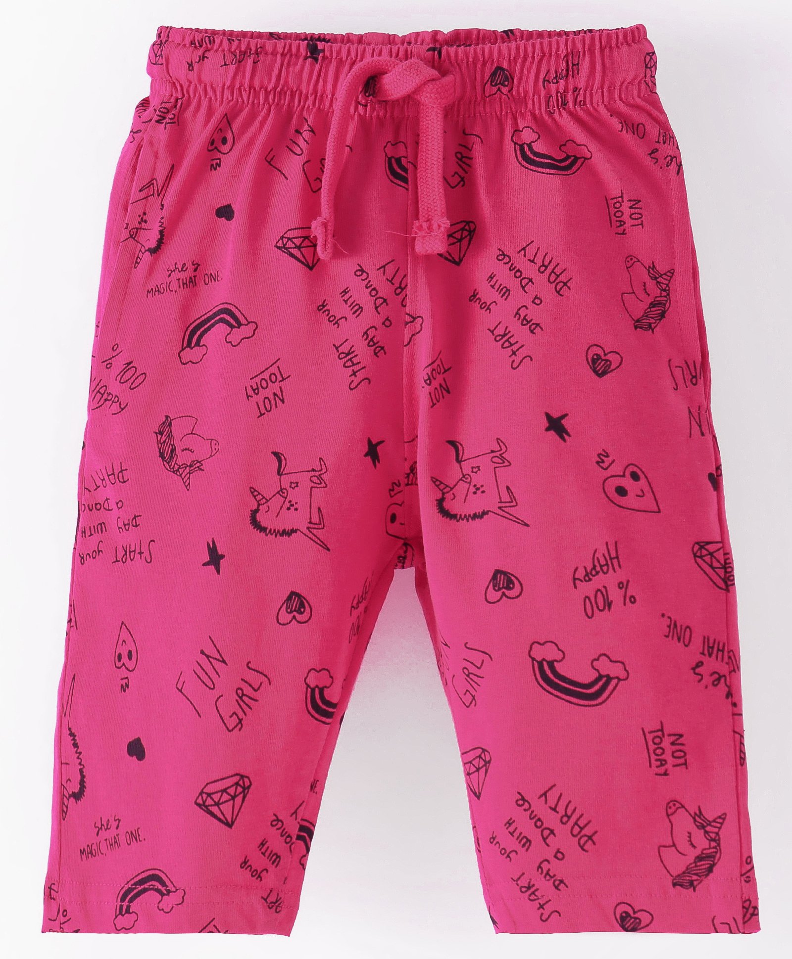 Doreme Single Jersey Knit Three Fourth Length  Pants Text Print- Punch Pink-picture-28