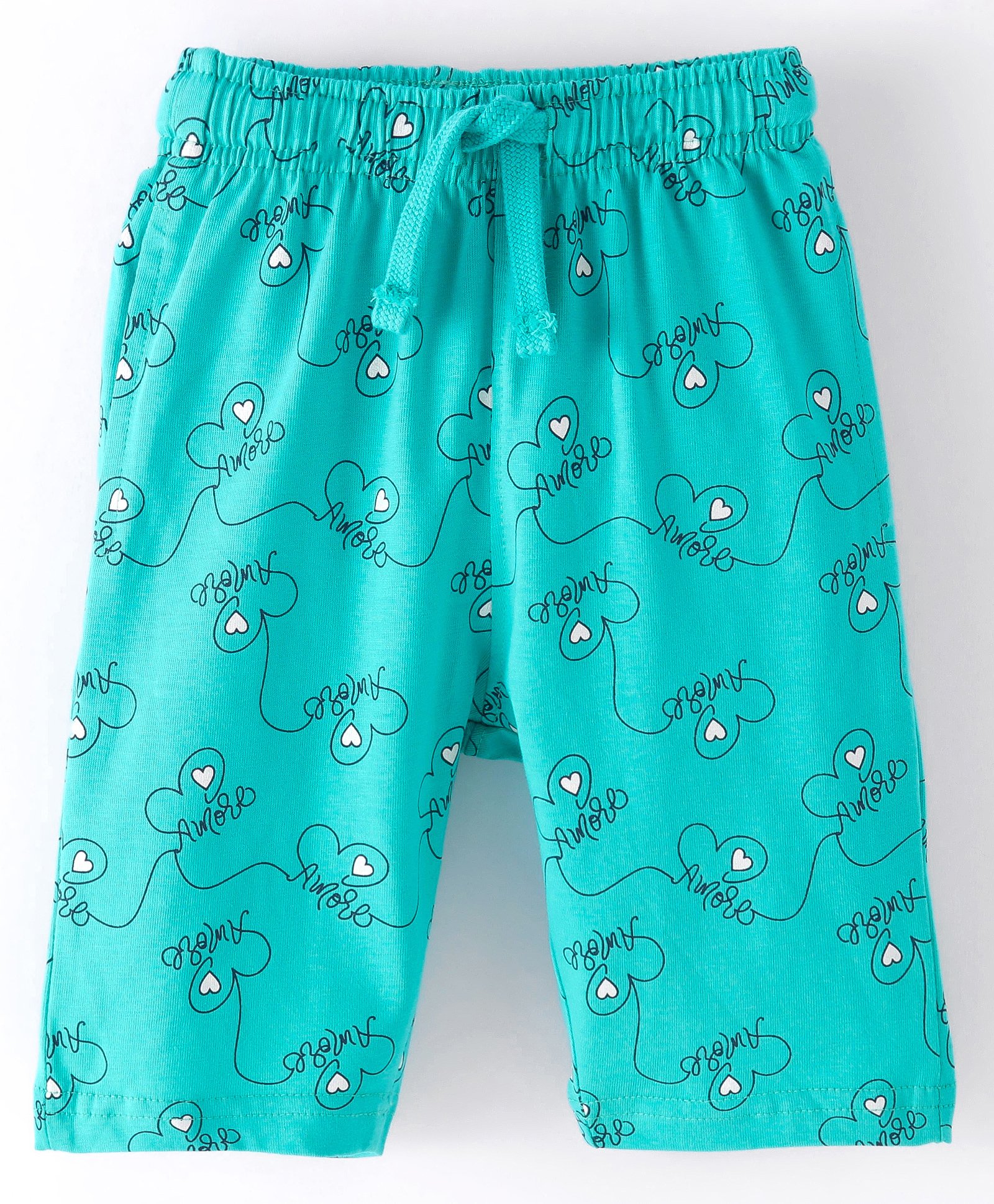 Doreme Single Jersey Knit Three Fourth Length  Pants Text Print- Green-picture-14