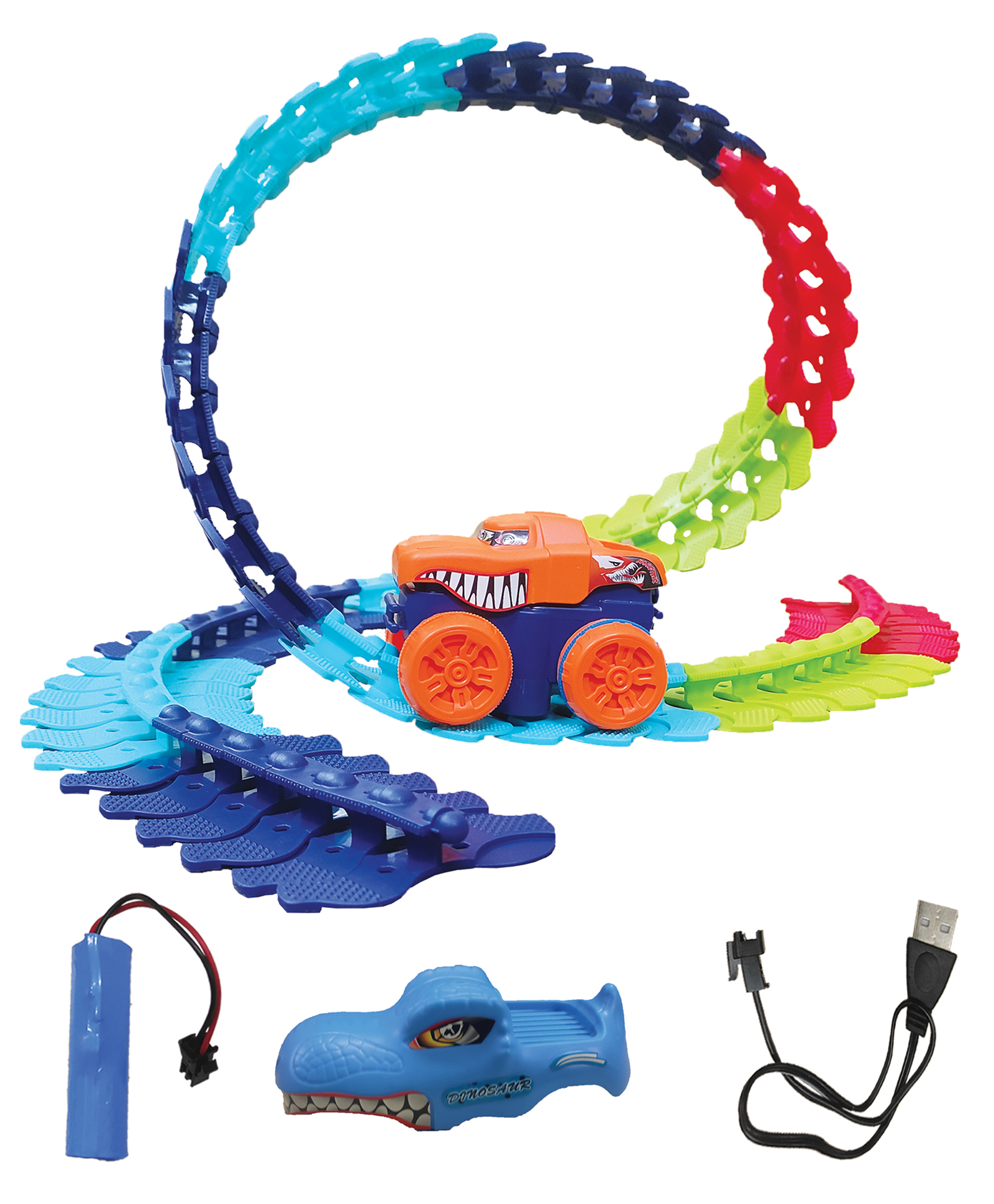 VGRASSP 102 Pcs set Colorful Flexible Magic Track Toy for Kids With Light In Car, Rechargeable Battery And 2 Cartops - Amazing Racetrack - Full of Fun Toy - Color And Design As Per Stock-image-32