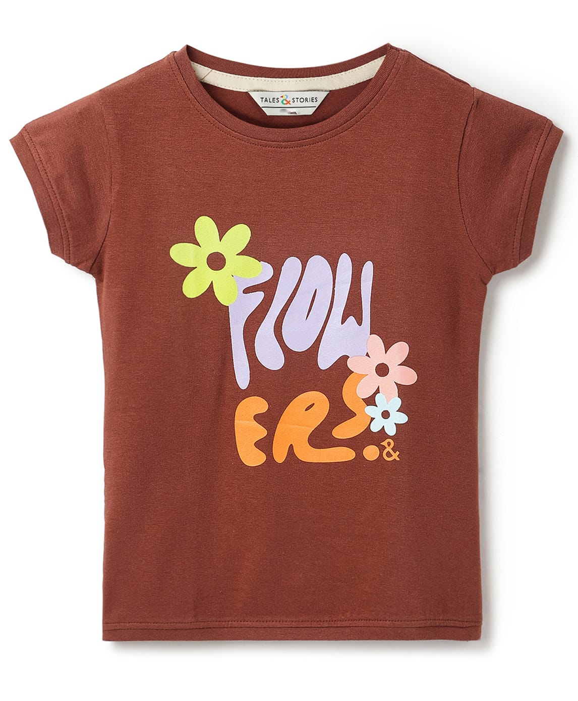 Tales & Stories Half Sleeves Flower Text Printed Tee - Brown-picture-18