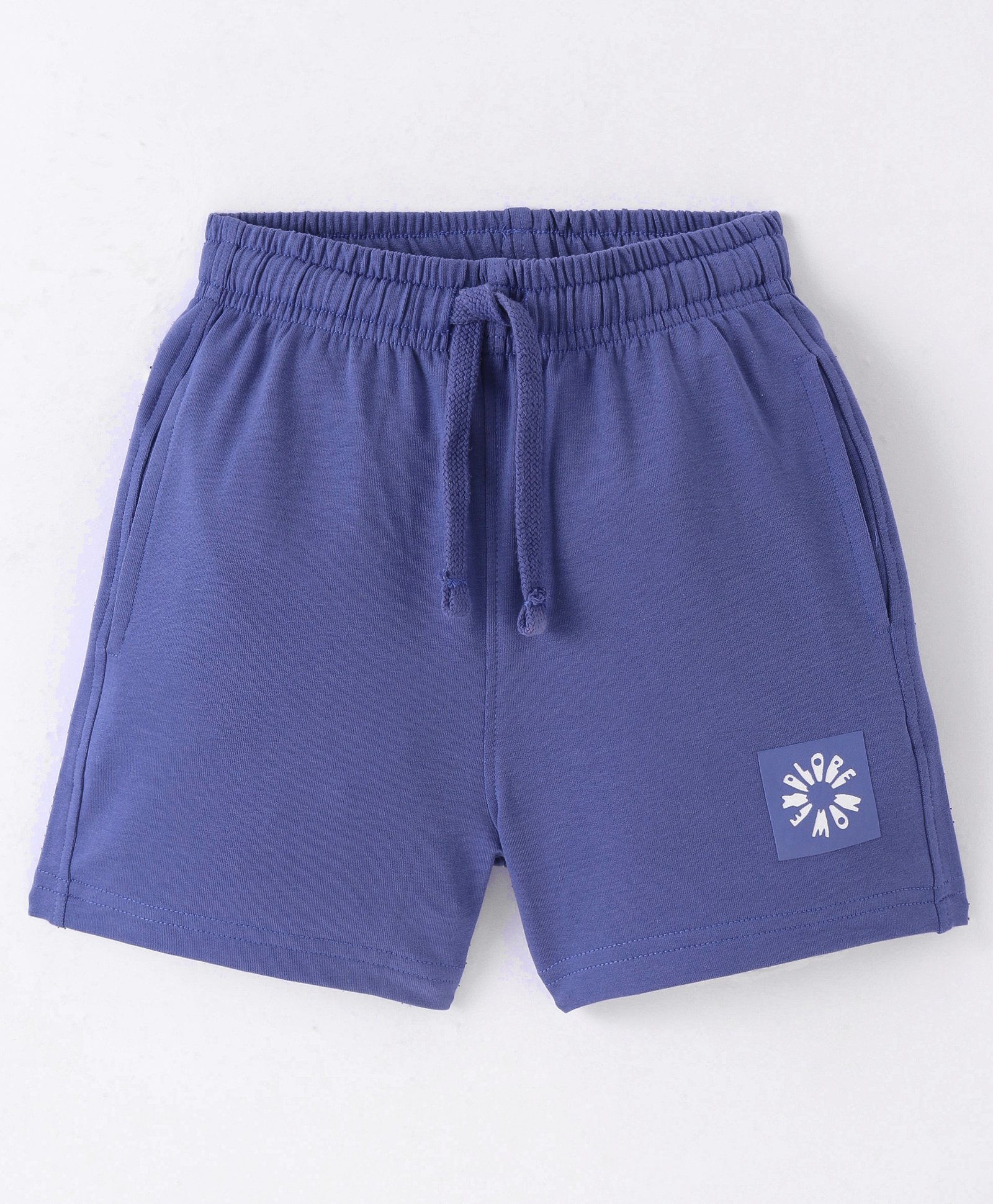 Doreme Single Jersey Knit Above Knee Length Shorts With Logo Print - Blue-picture-10
