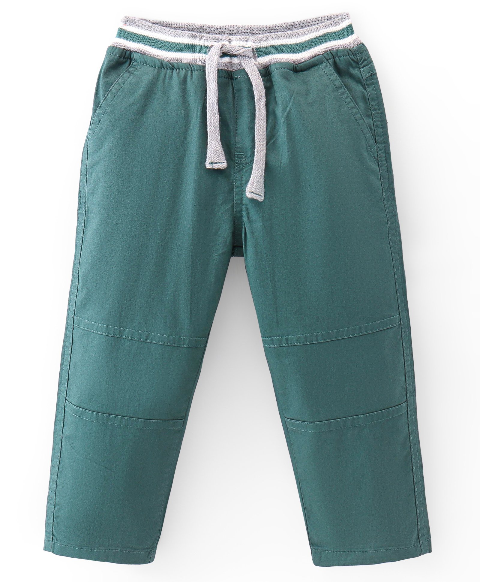 Babyhug Cotton Lycra Woven Full Length Trousers Solid Colour -  Green-picture-28