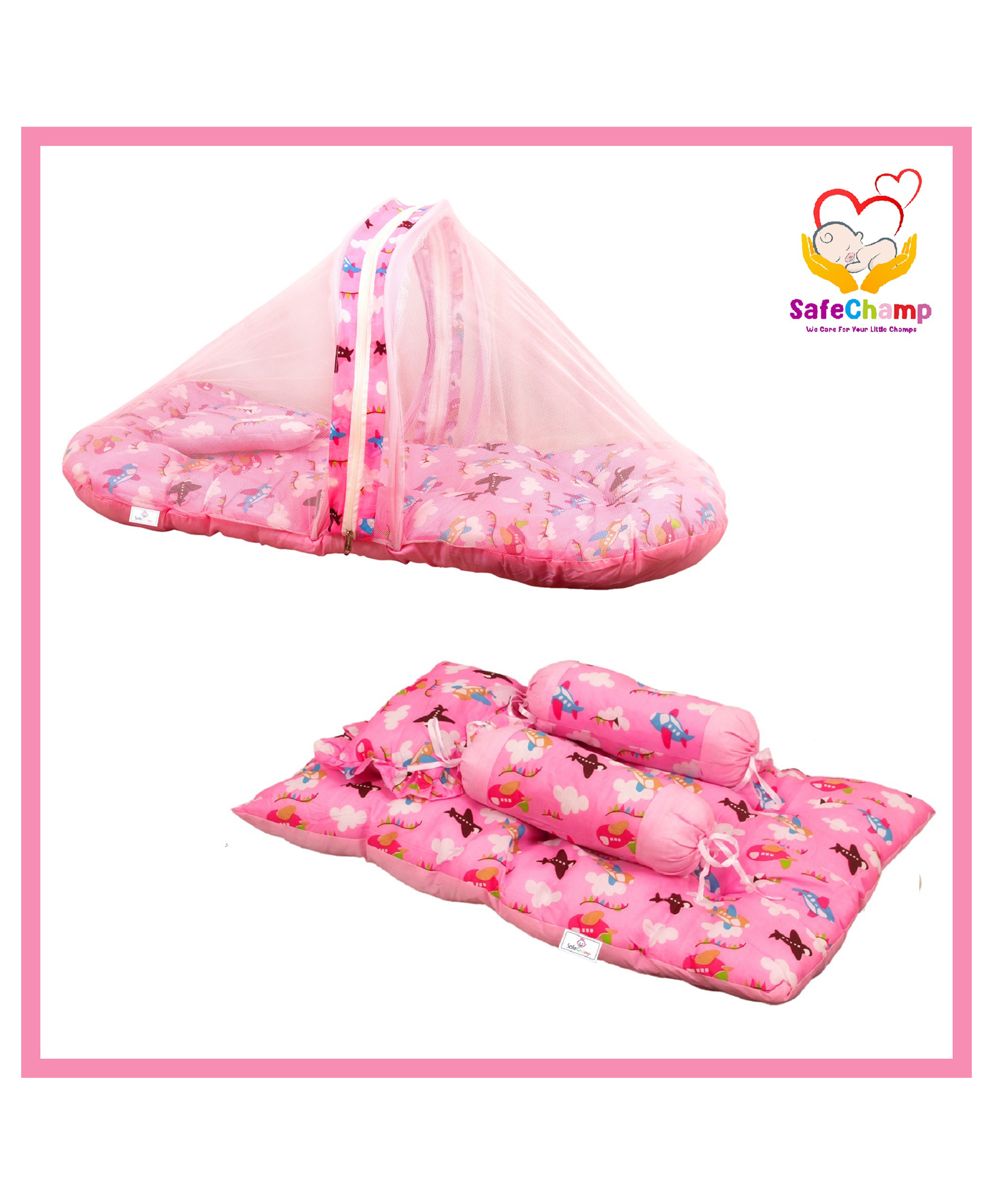 SafeChamp Skyler Baby Bedding Set With Pillow And 4 Piece - Bed With Pillow And 2 Bolsters  (Pack -2) (Pink)-picture-30