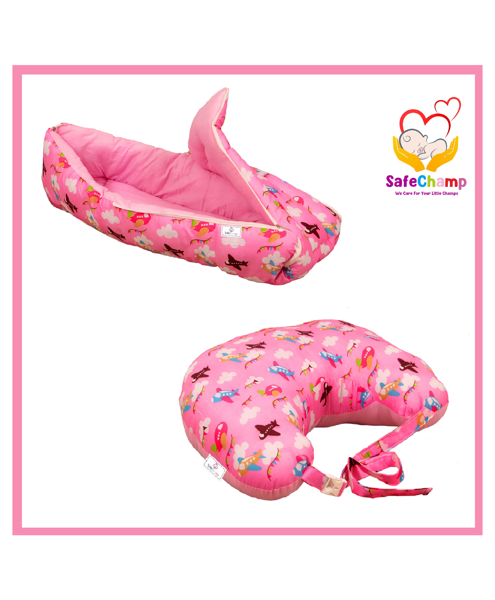 SafeChamp Skyler Baby Sleeping Bag And Feeding Pillow Combo (Pack -2) (Pink)-picture-12
