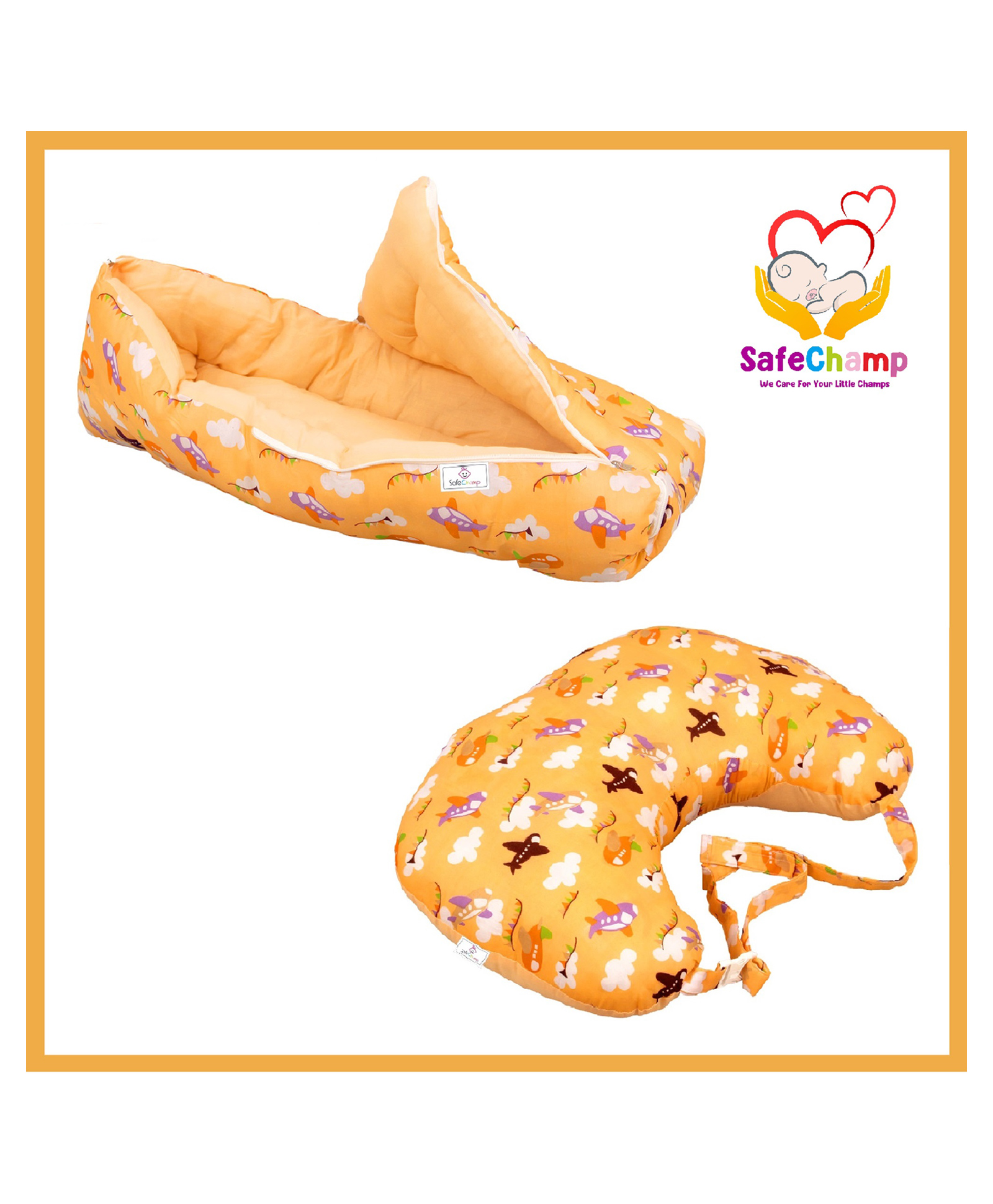 SafeChamp Skyler Baby Sleeping Bag And Feeding Pillow Combo (Pack -2) (Orange)-picture-19