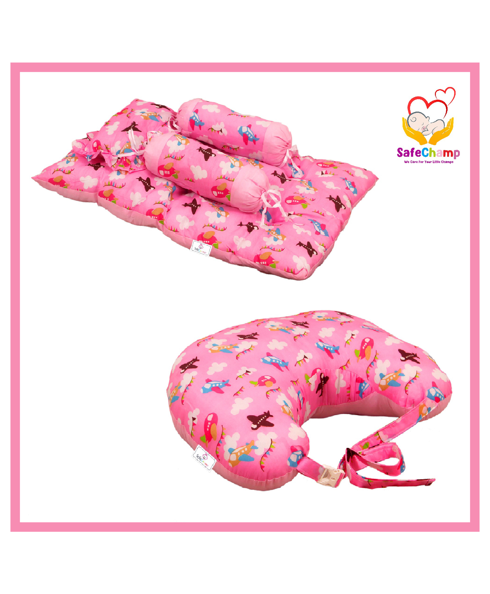 SafeChamp Skyler Baby 4-Piece Set And Feeding Pillow Combo (Pack -2) (Pink)-picture-35