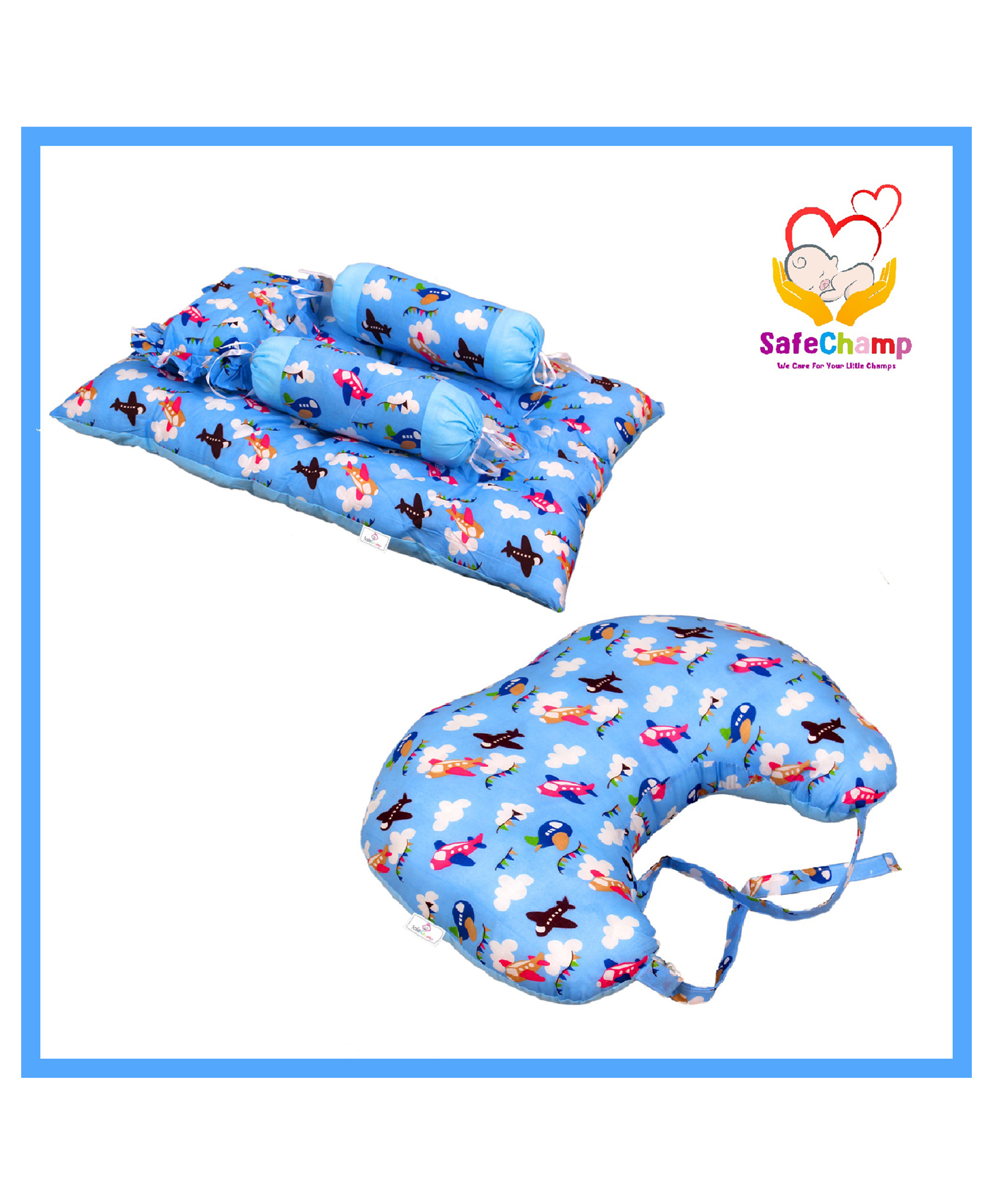 SafeChamp Skyler Baby 4-Piece Set And Feeding Pillow Combo (Pack -2) (Blue)-picture-36