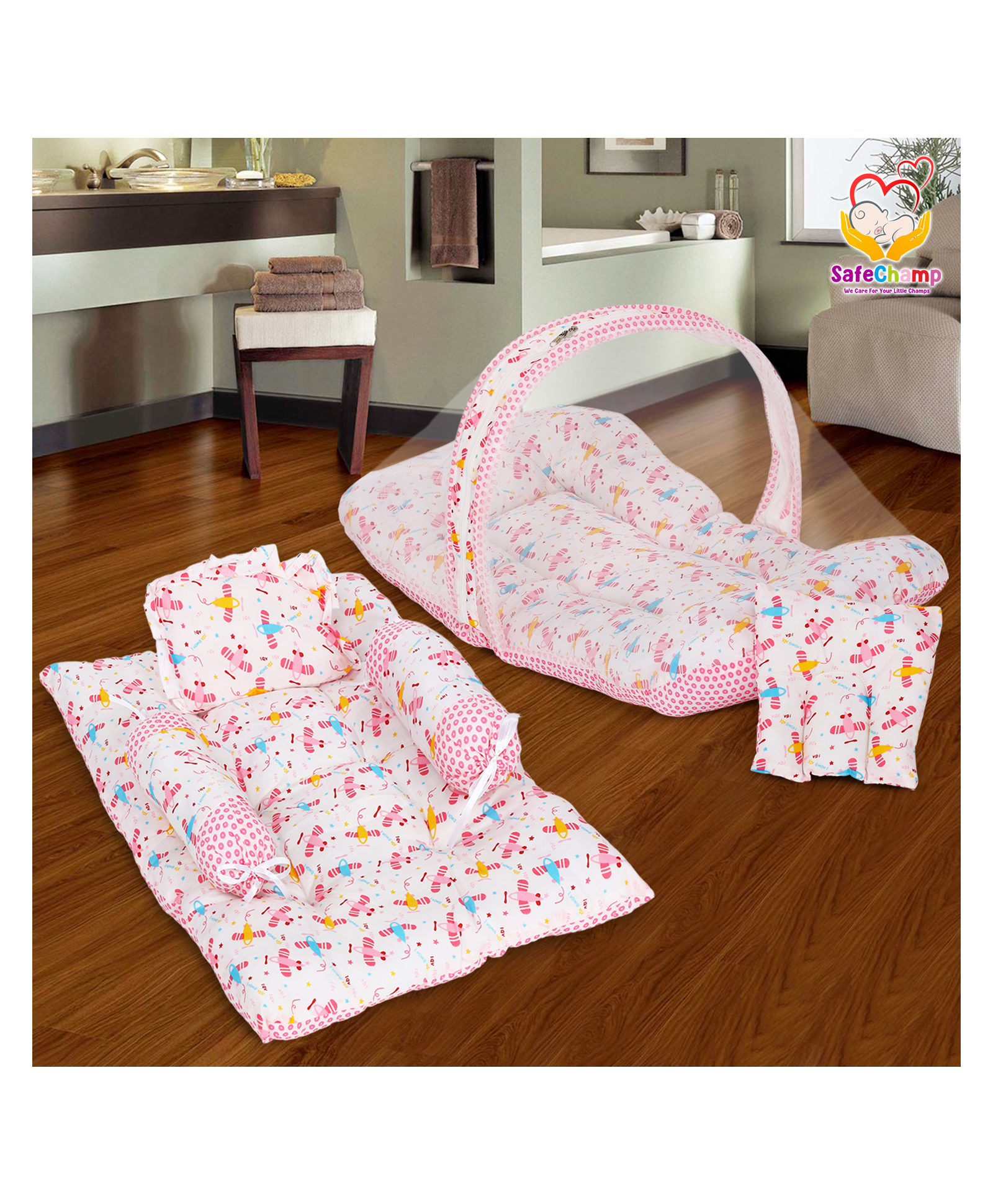 SafeChamp Lite Air Baby Bedding Set With Pillow And 4 Piece - Bed With Pillow And 2 Bolsters  (Pack -2) (Pink)-picture-27